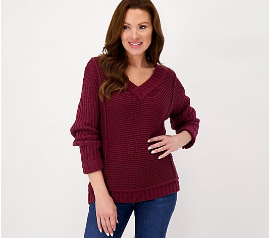 "As Is" Encore by Idina Menzel Mixed Stitch V-Neck Sweater