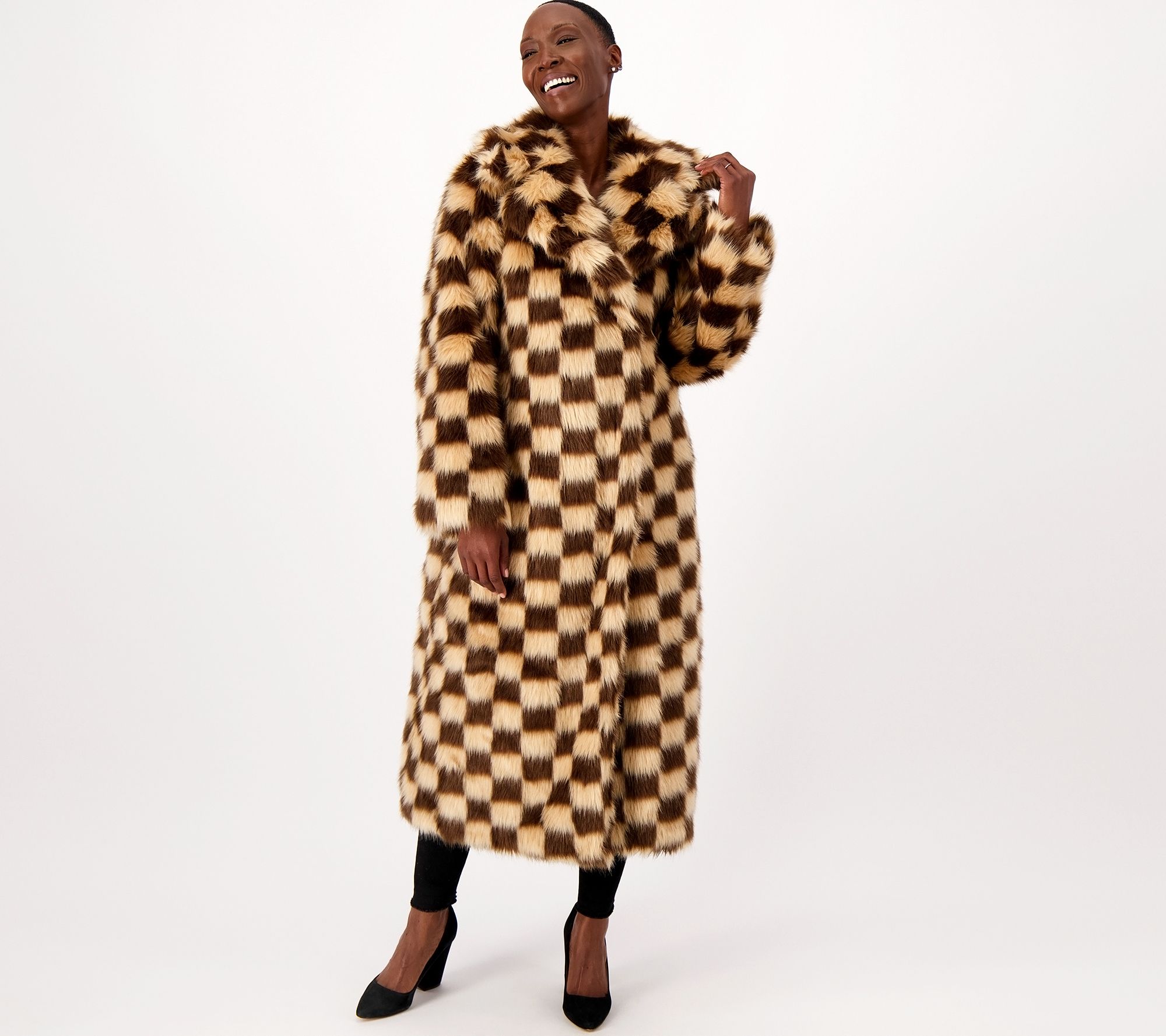 【i_am】 2way fur midi check coat As Is