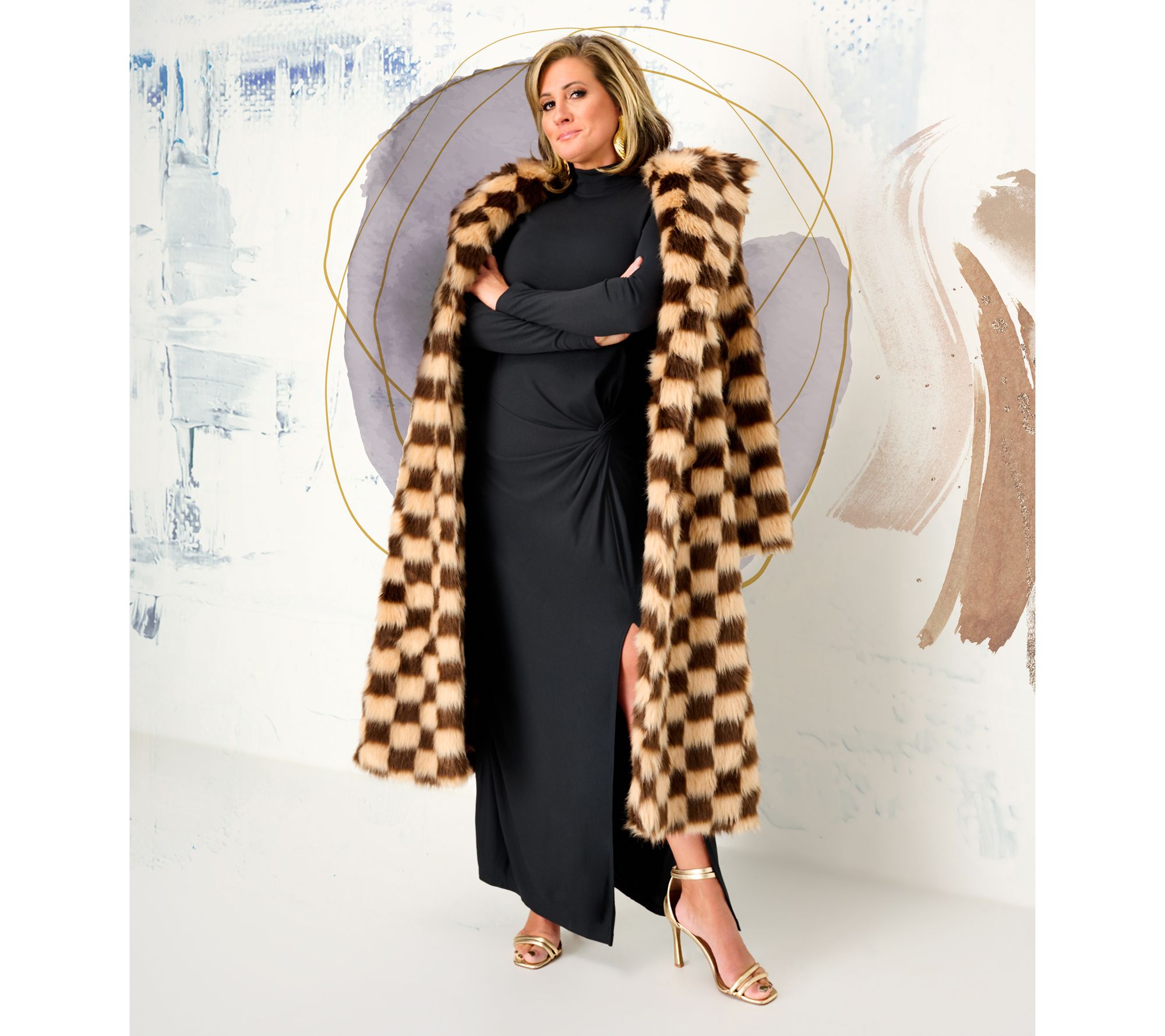 【i_am】 2way fur midi check coat Fur-effect midi-coat - Women | MANGO China