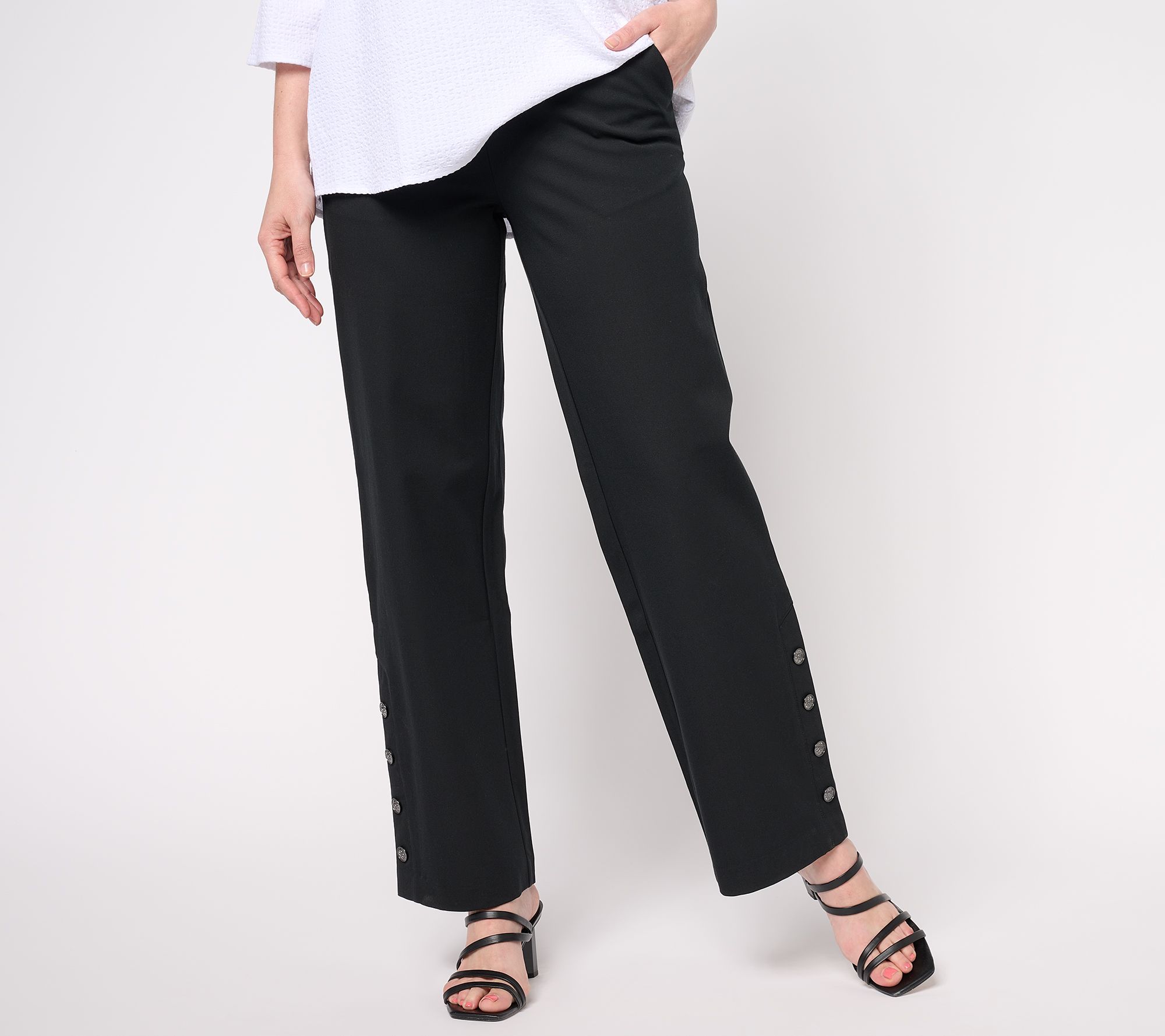 Isaac Mizrahi Live! Tall 24/7 Stretch Wide Leg Pants w/ Buttons