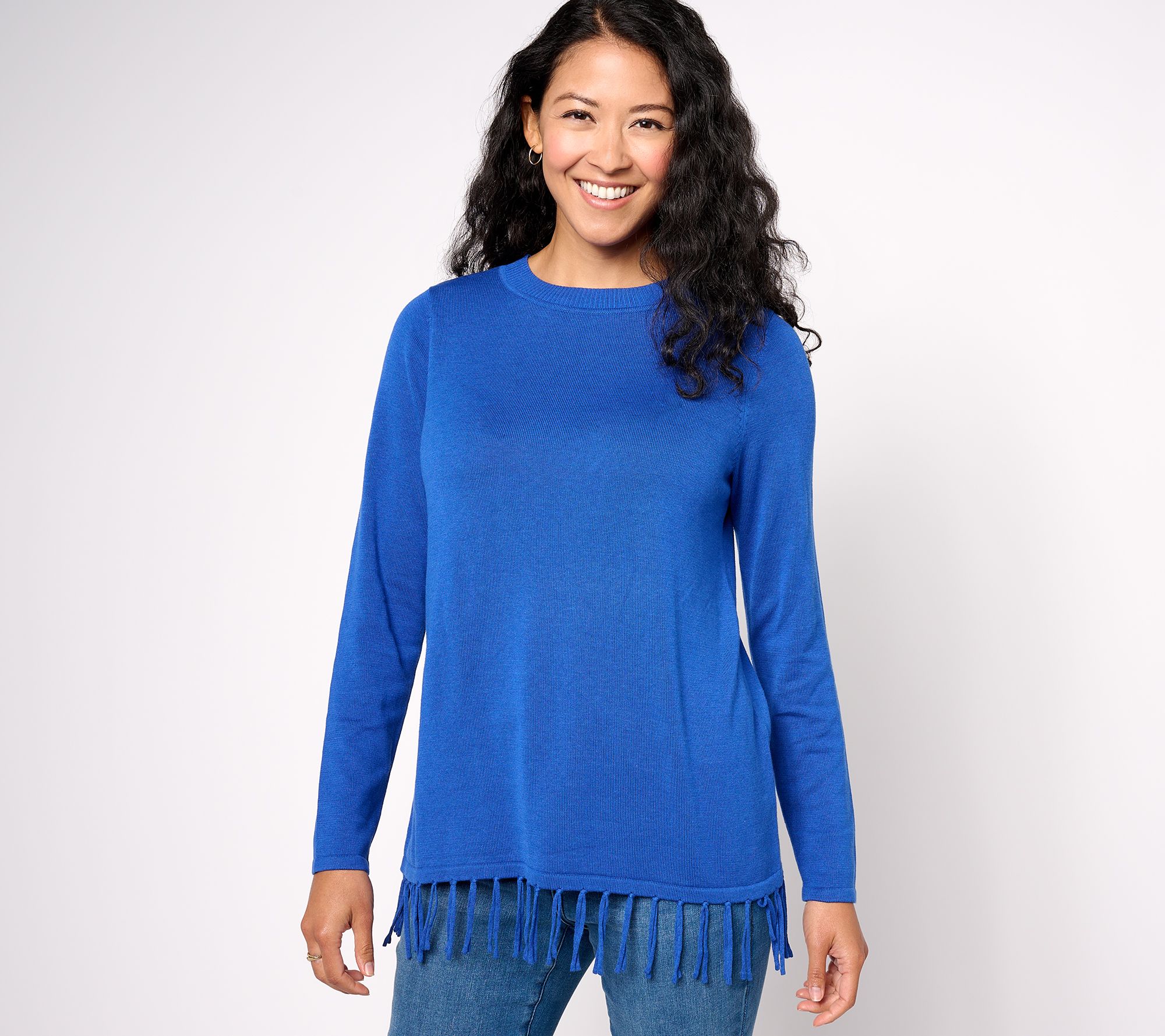 Susan Graver Crewneck Sweater with Fringe