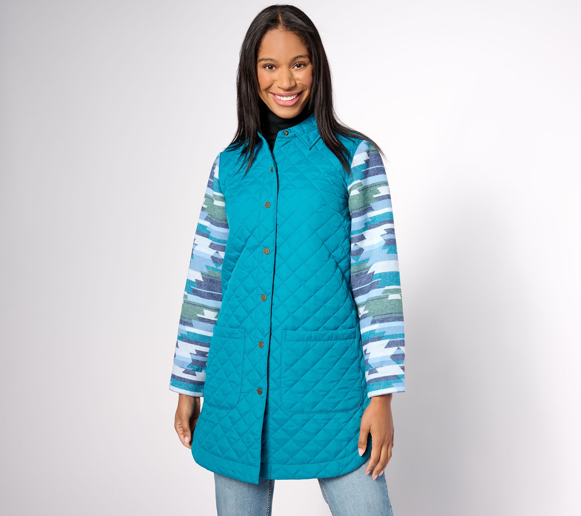 Denim & Co. Canyon Retreat Southwest Jacquard Sleeve Quilted Jacket