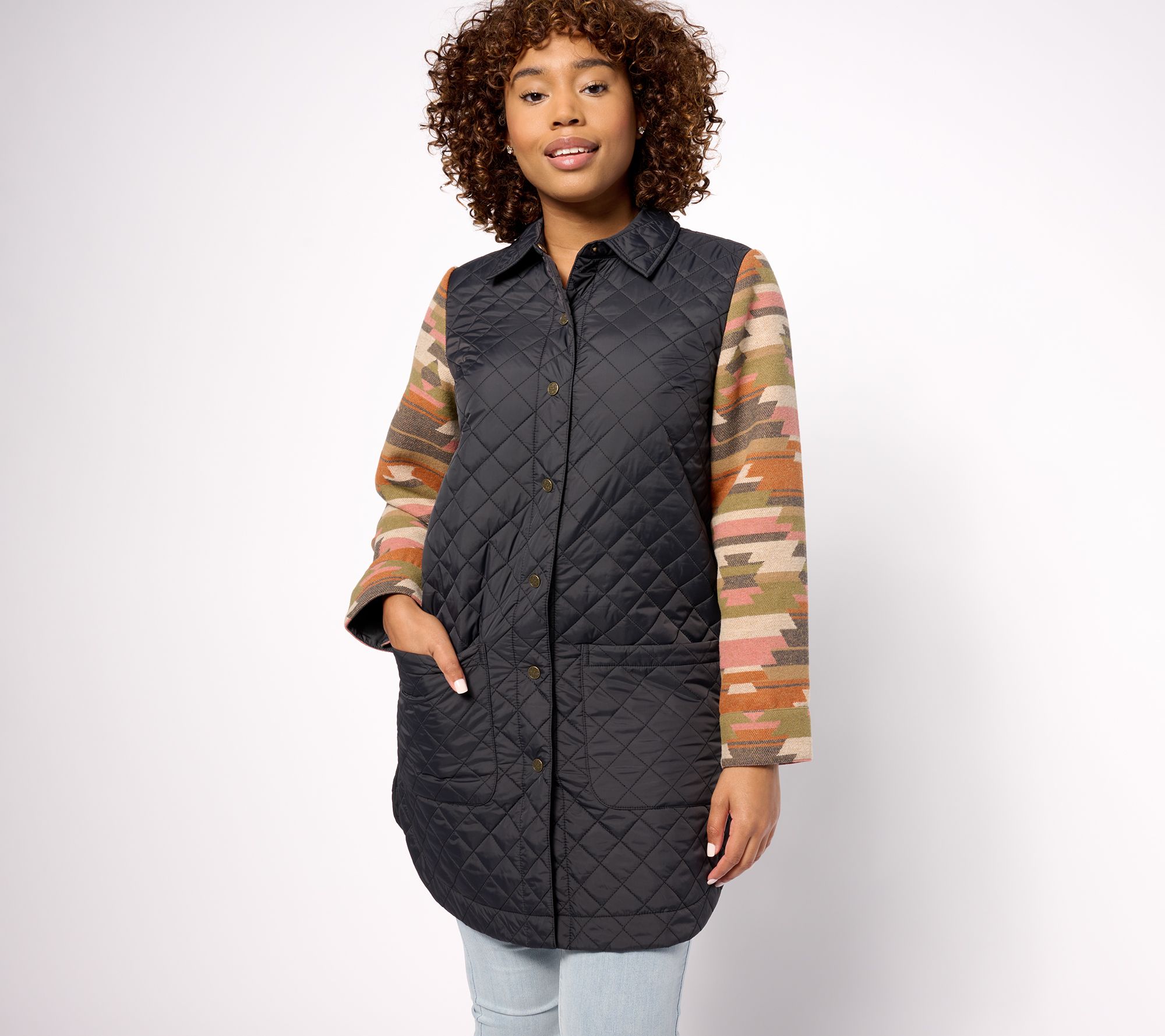 Denim & Co. Canyon Retreat Southwest Jacquard Sleeve Quilted Jacket