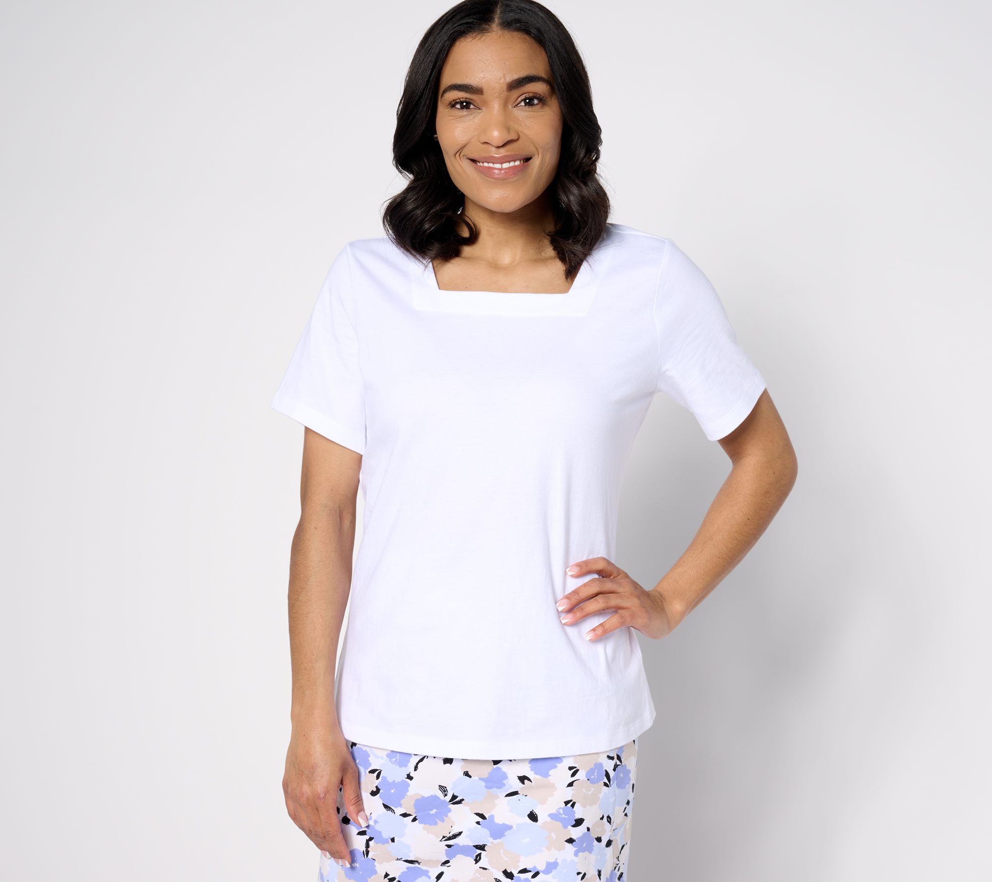 Denim & Co. Essentials True Cotton Jersey Square Neck Top
