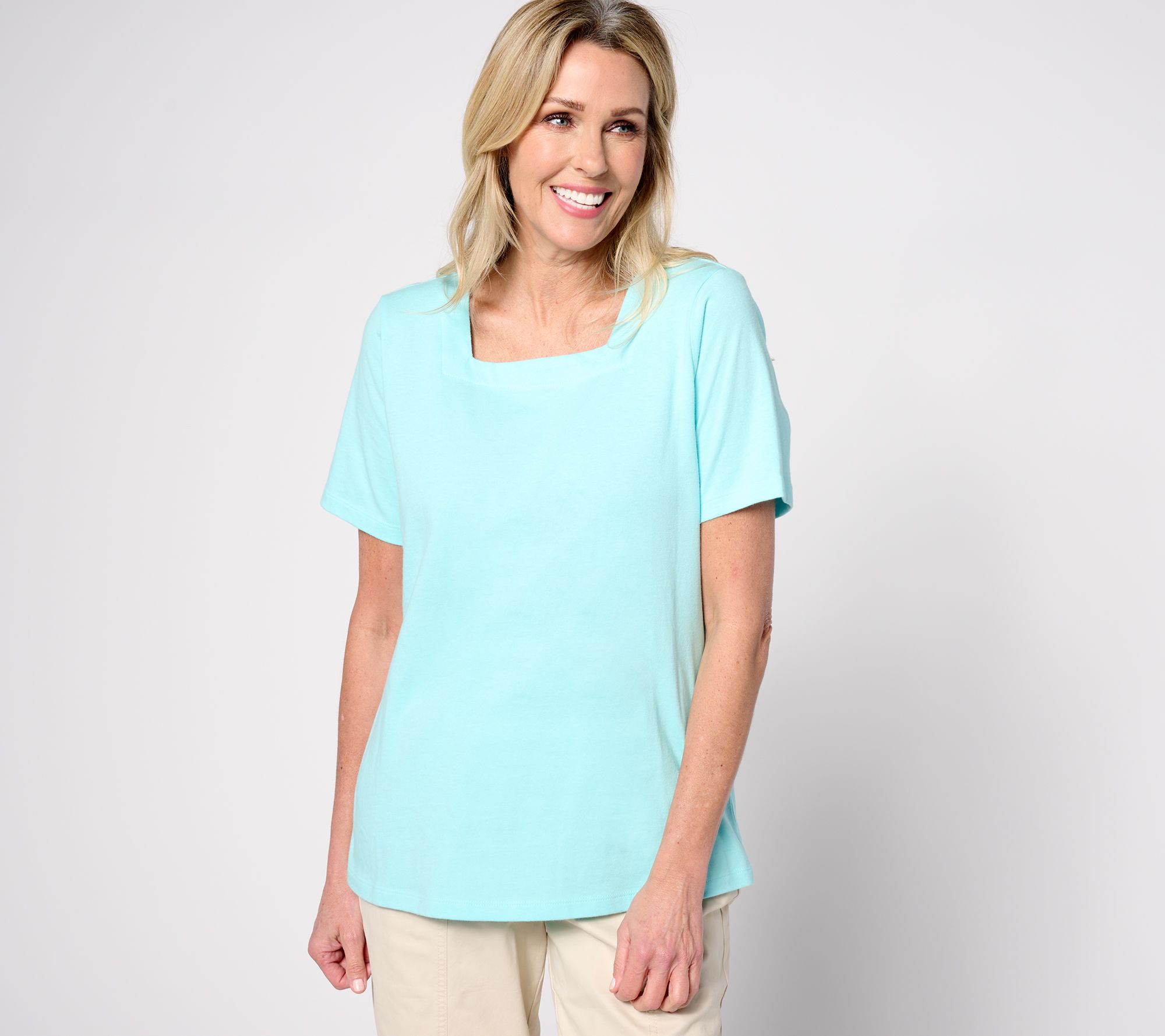 Denim & Co. Essentials True Cotton Jersey Square Neck Top