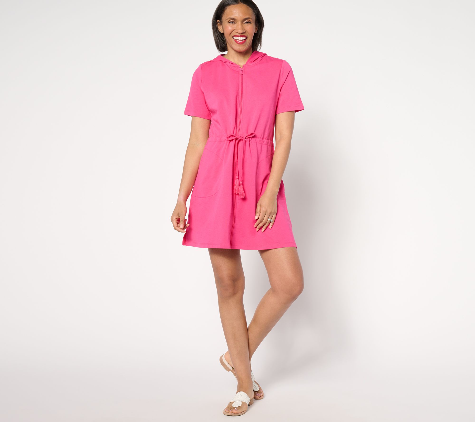 Denim & Co. Beach Petite French Terry Zip Up Cover Up Dress