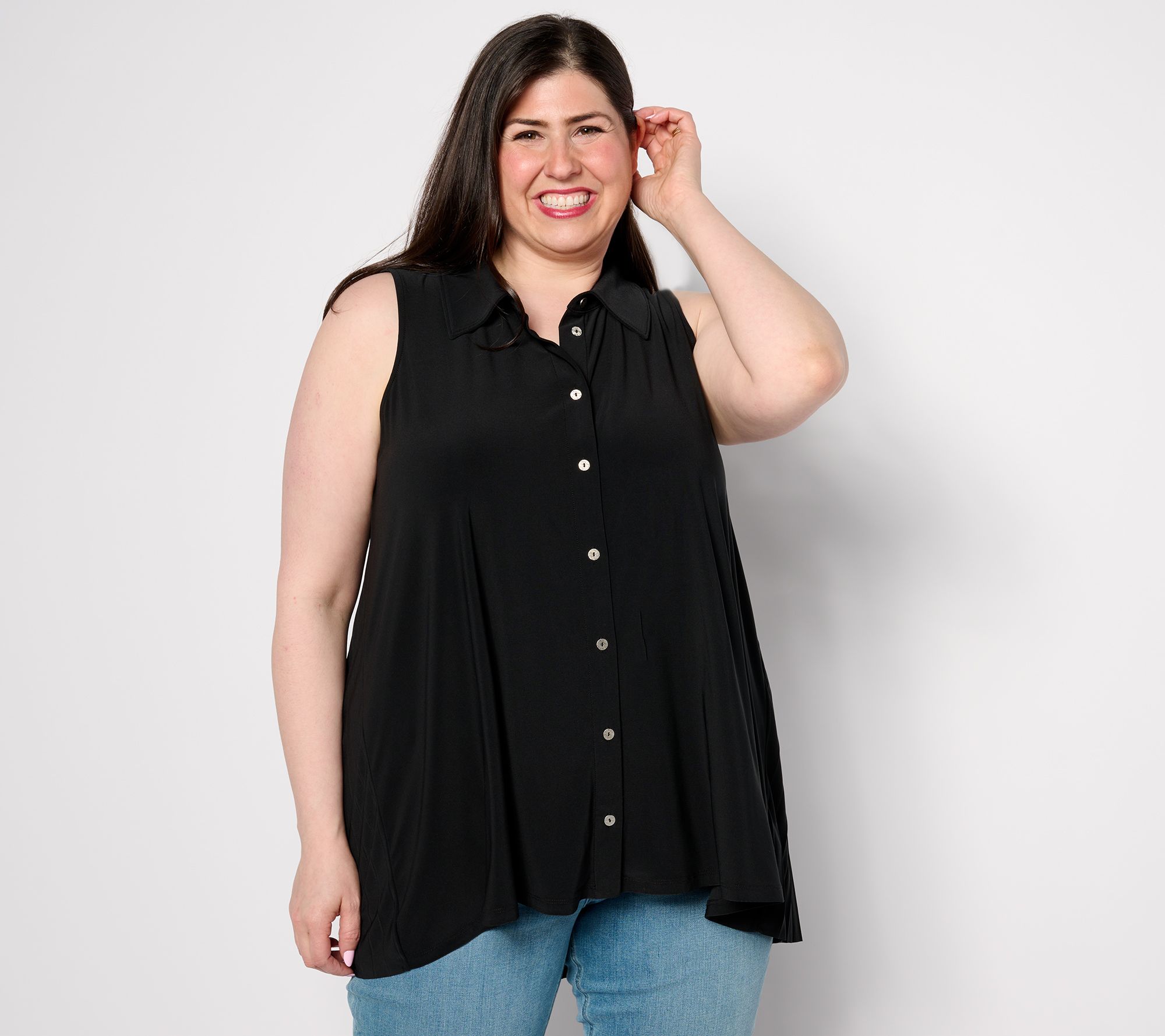 Attitudes by Renee Regular Como Jersey Pleat Back Shirt