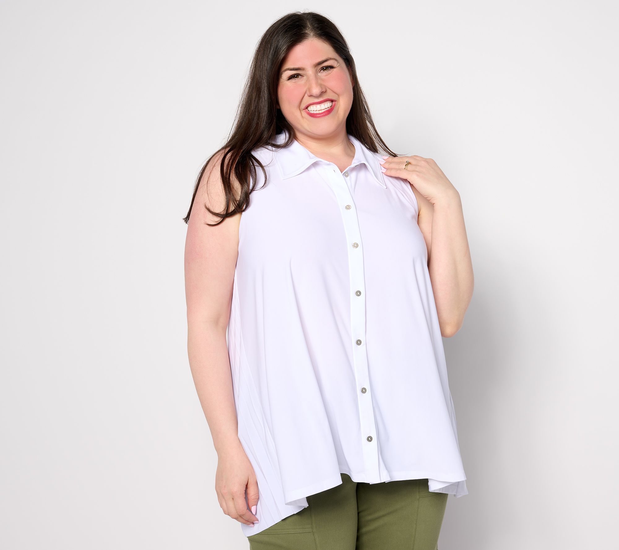 Attitudes by Renee Regular Como Jersey Pleat Back Shirt