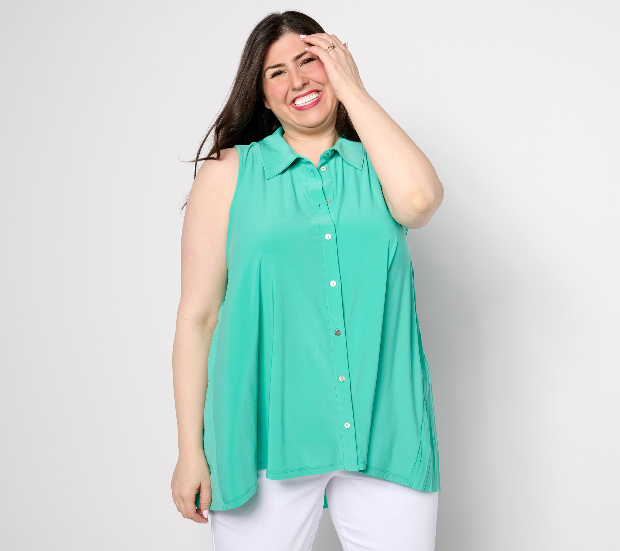 Attitudes by Renee Regular Como Jersey Pleat Back Shirt