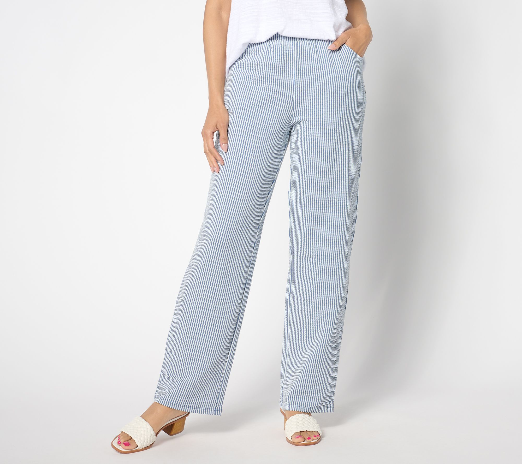 Quacker Factory Short Stretch Seersucker Wide Leg Pant
