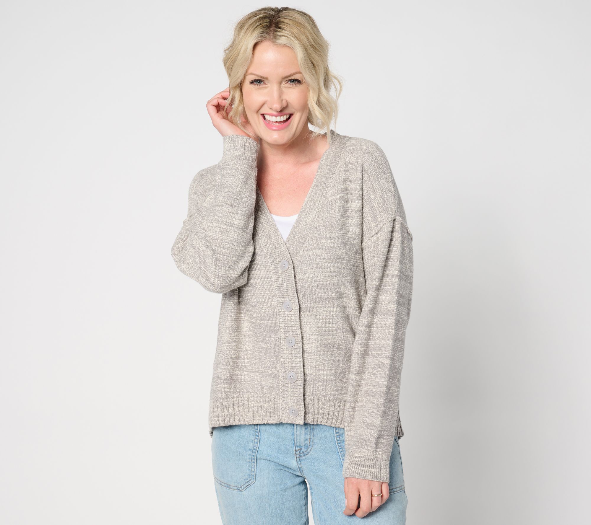 Peace Love World Circle-Hem Button-Front Cardigan