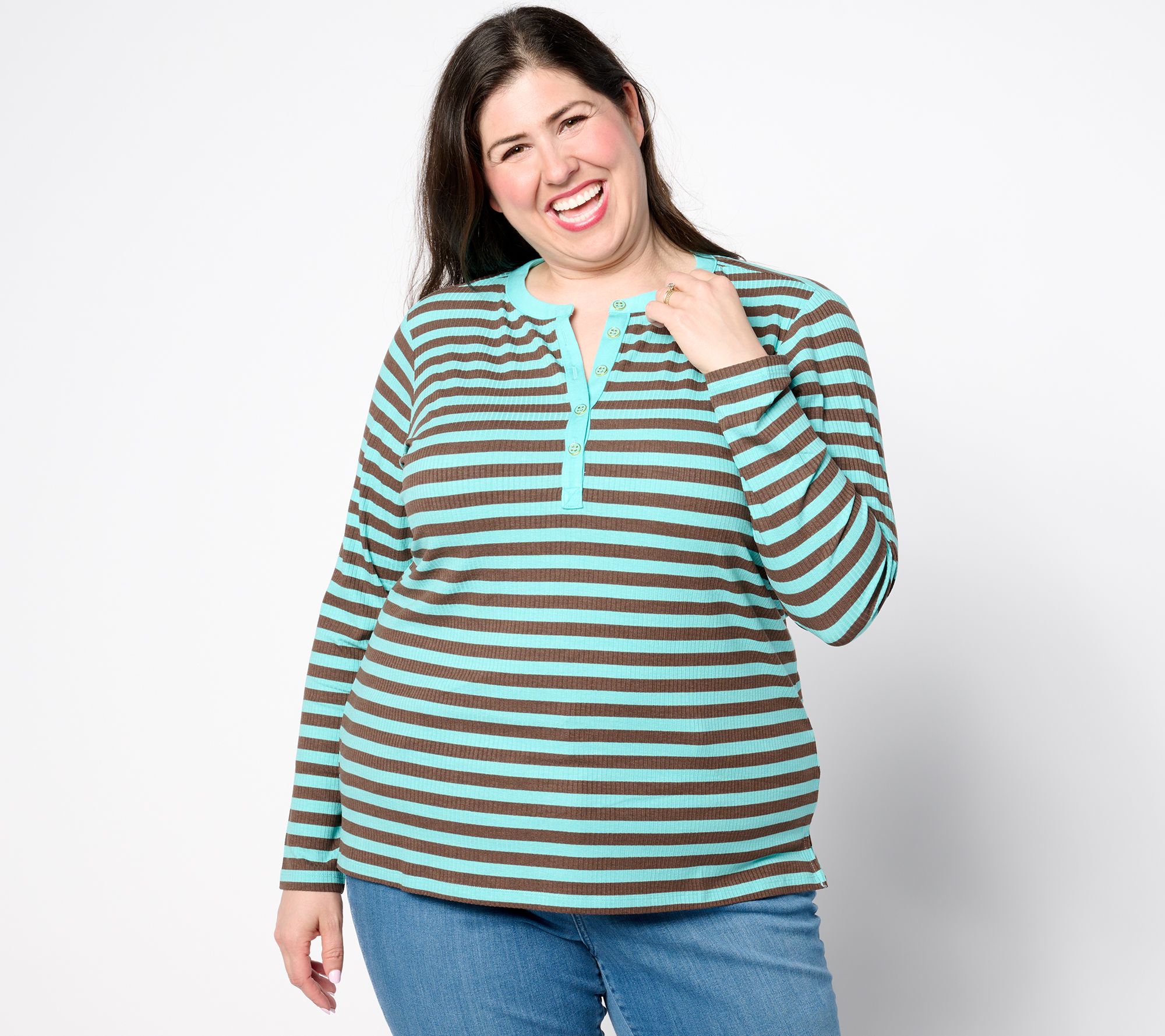 Belle by Kim Gravel Rayon Spandex Ribbed Mini Striped Henley