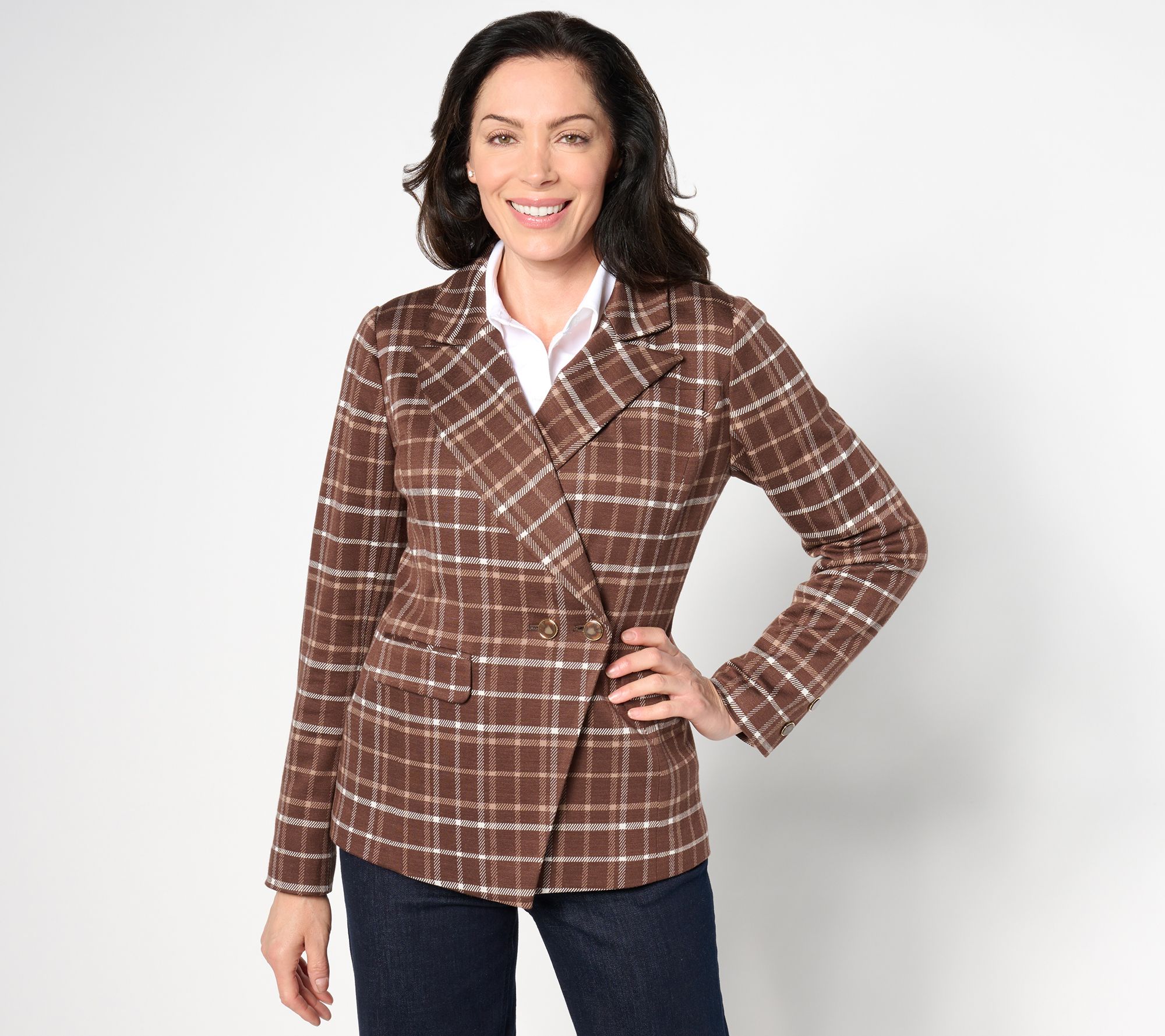 BEAUTIFUL by Lawrence Zarian Silky Ponte Double Button Blazer