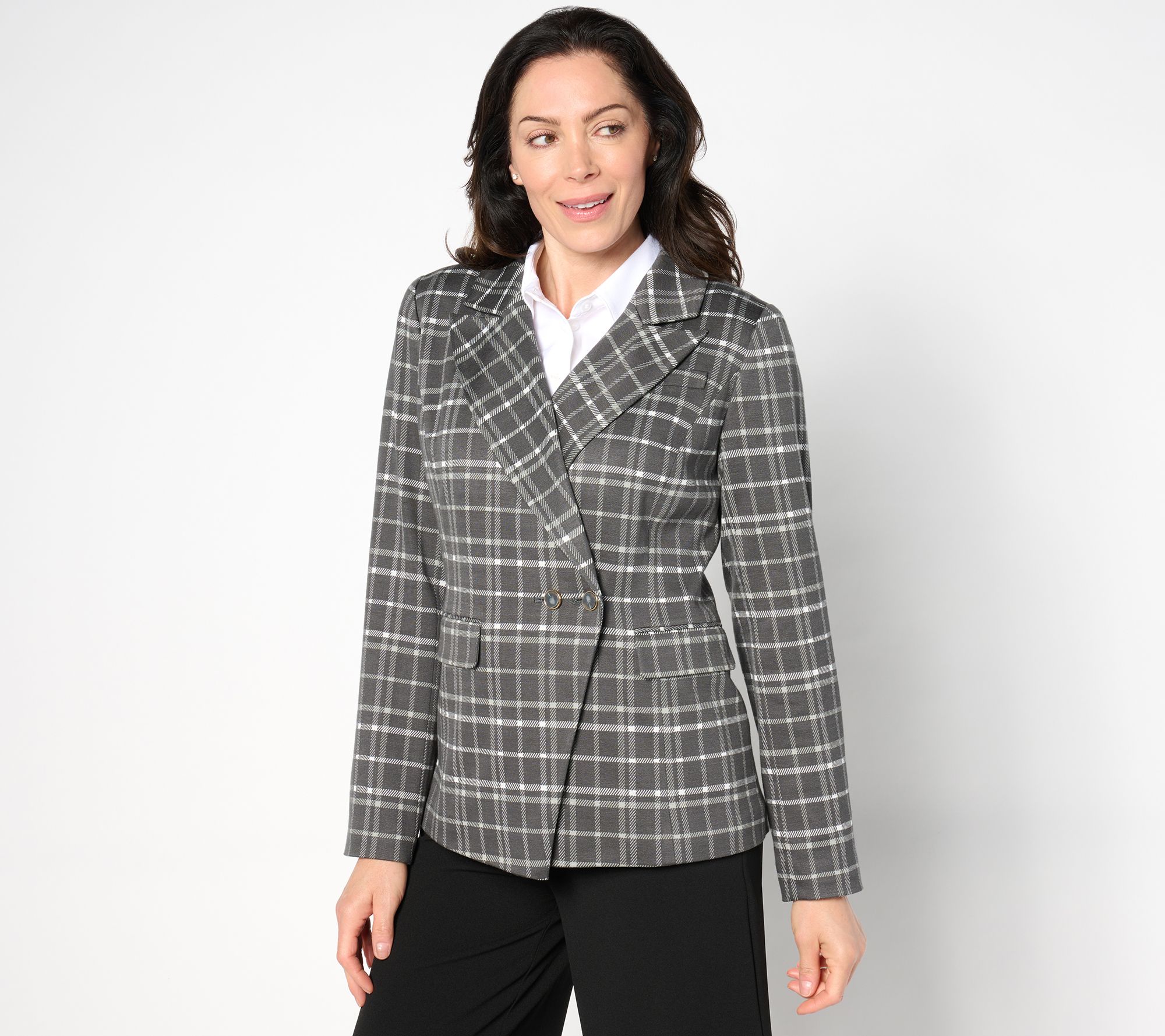 BEAUTIFUL by Lawrence Zarian Silky Ponte Double Button Blazer