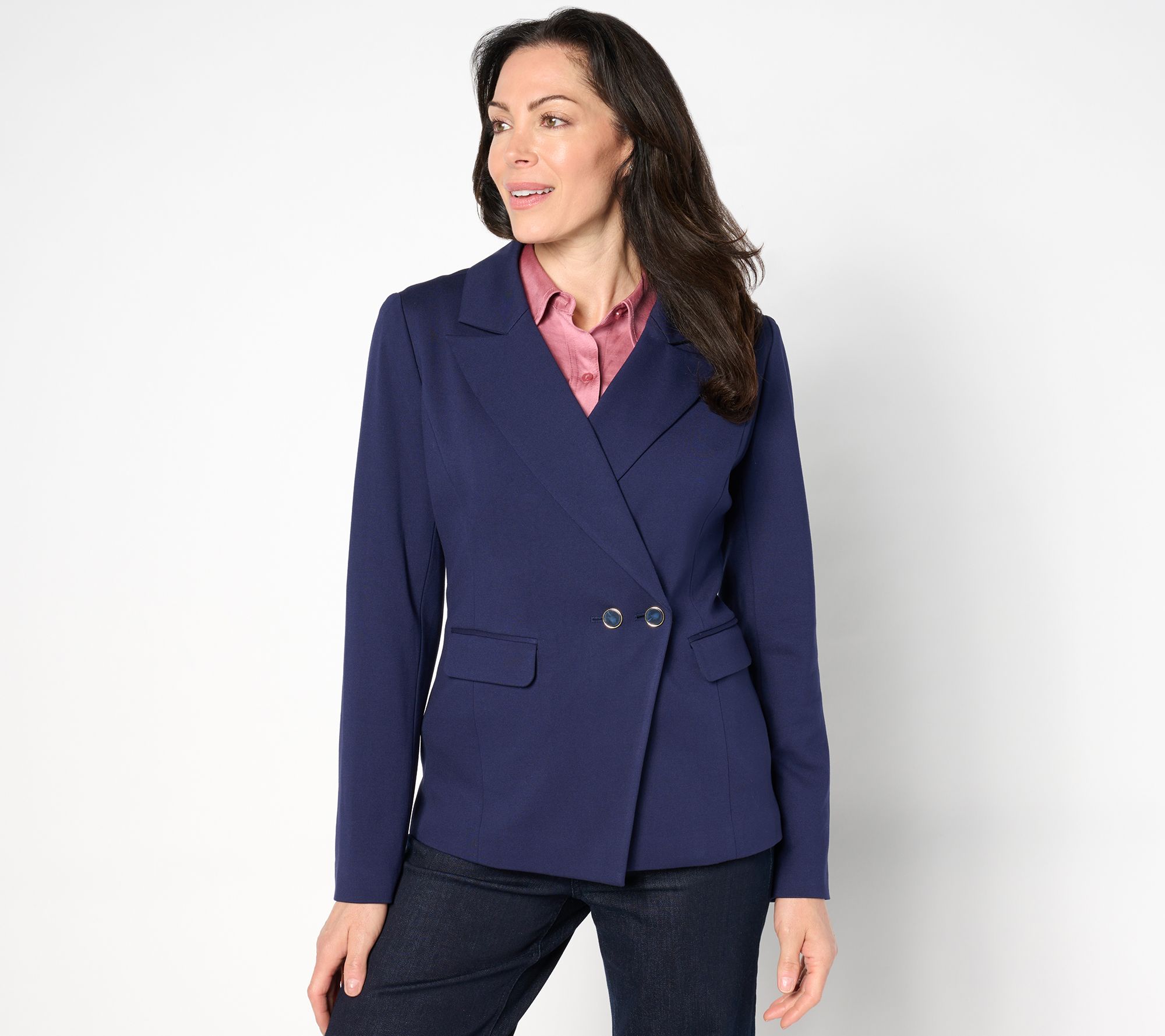 BEAUTIFUL by Lawrence Zarian Silky Ponte Double Button Blazer