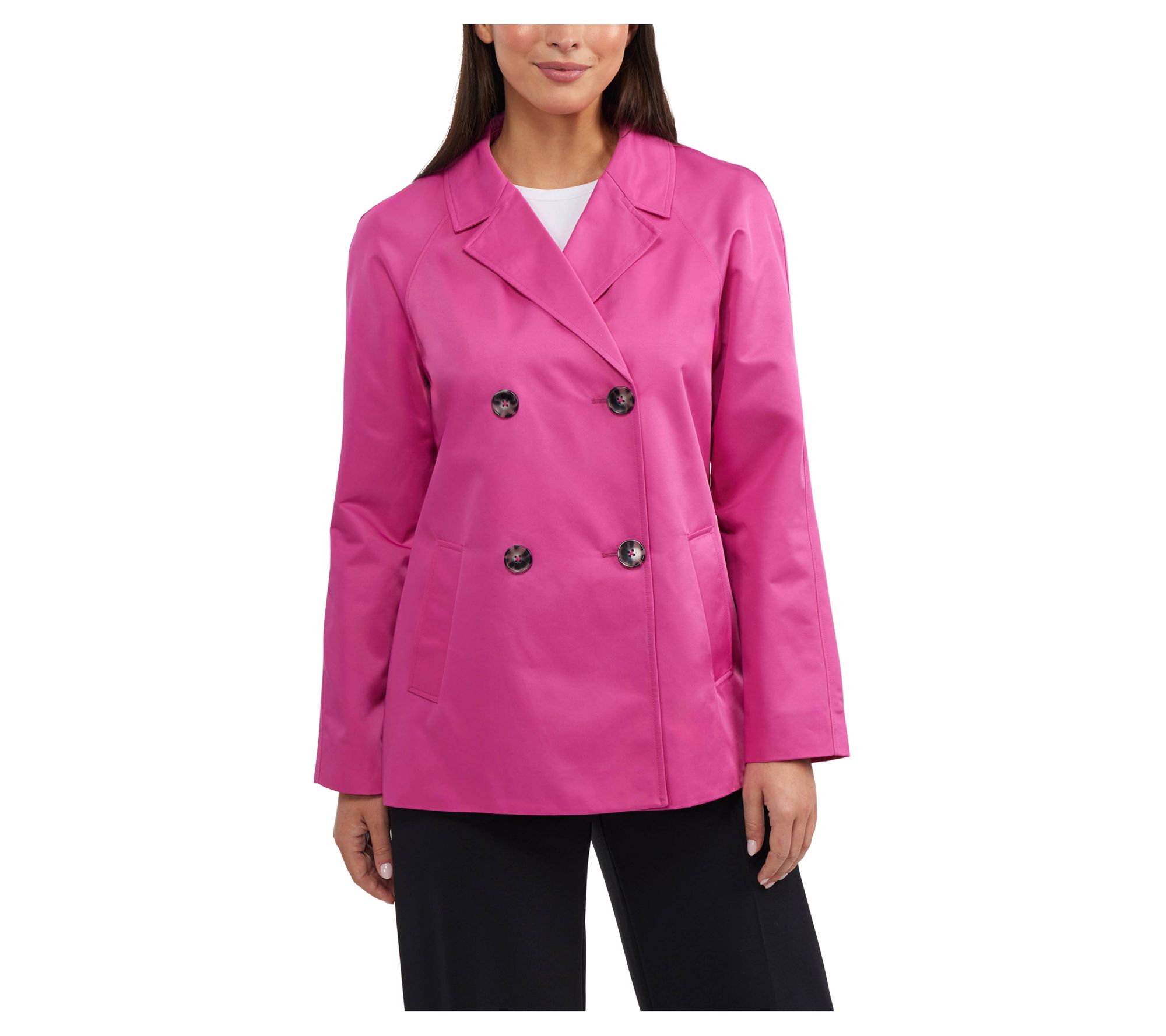 Ellen Tracy Women's Double Breasted Short Raglan Trench Coat - QVC.com