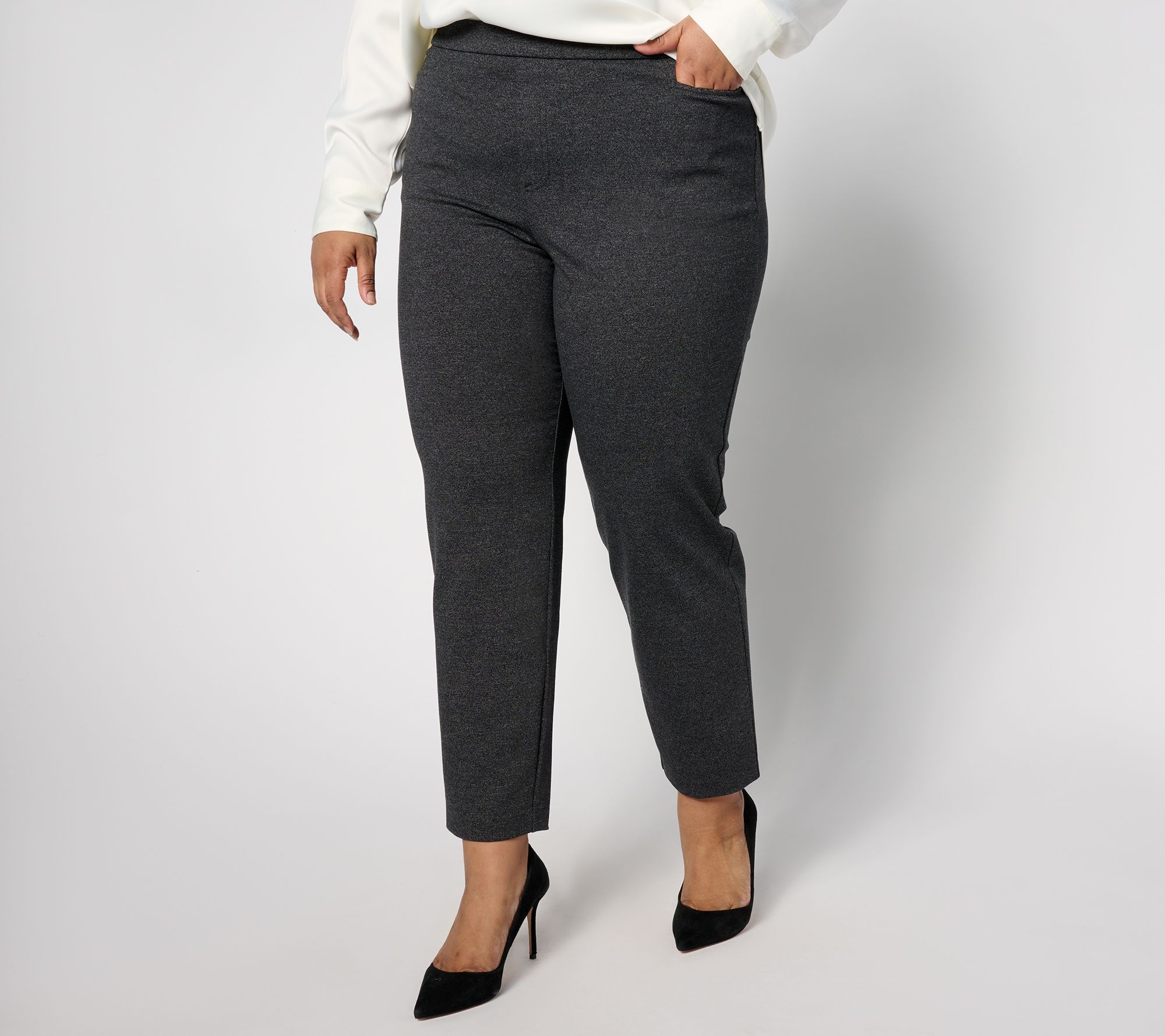 "As Is" Susan Graver Regular Jaspe Ponte Knit Pull On Slim Leg Pants