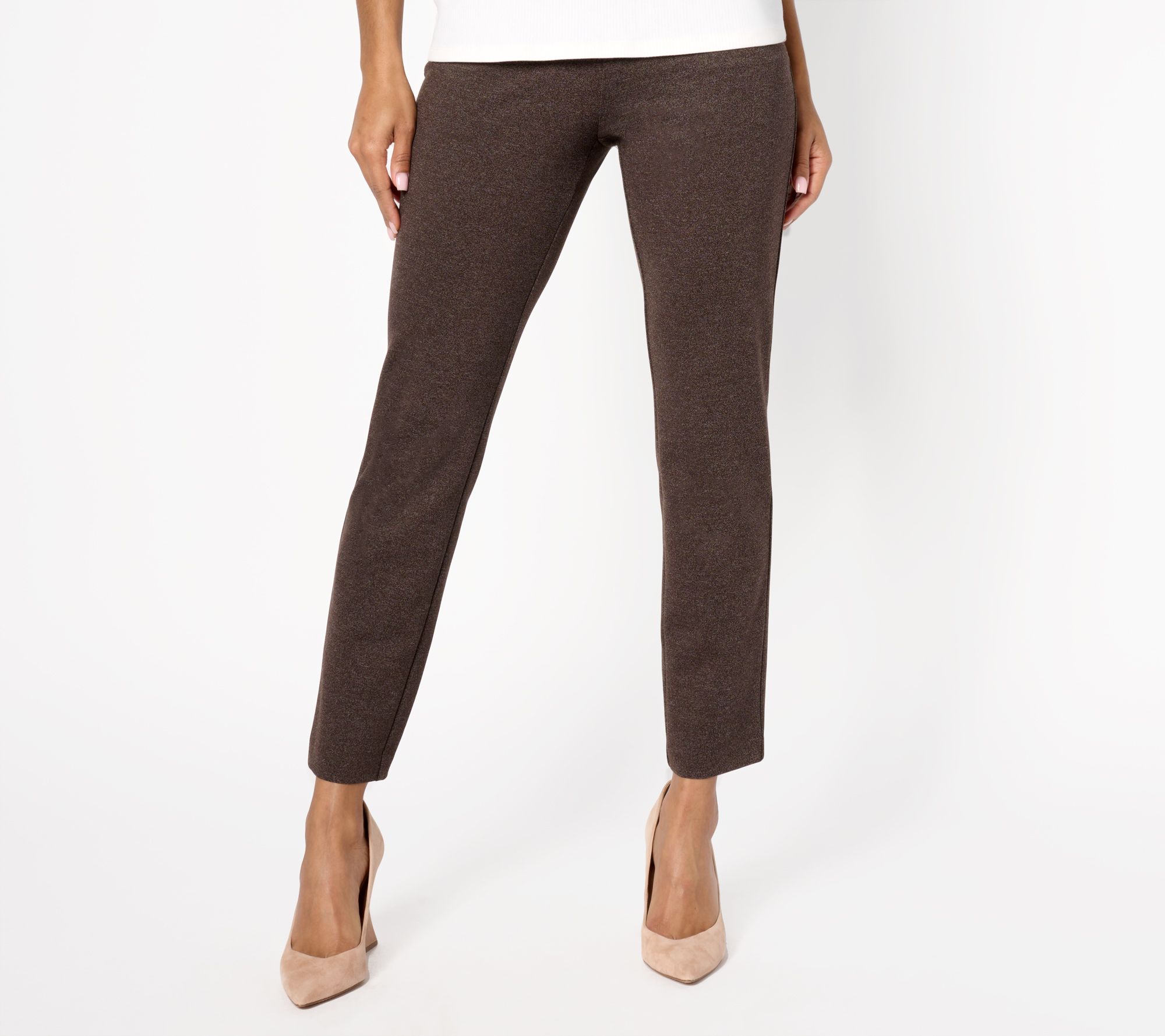 "As Is" Susan Graver Regular Jaspe Ponte Knit Pull On Slim Leg Pants