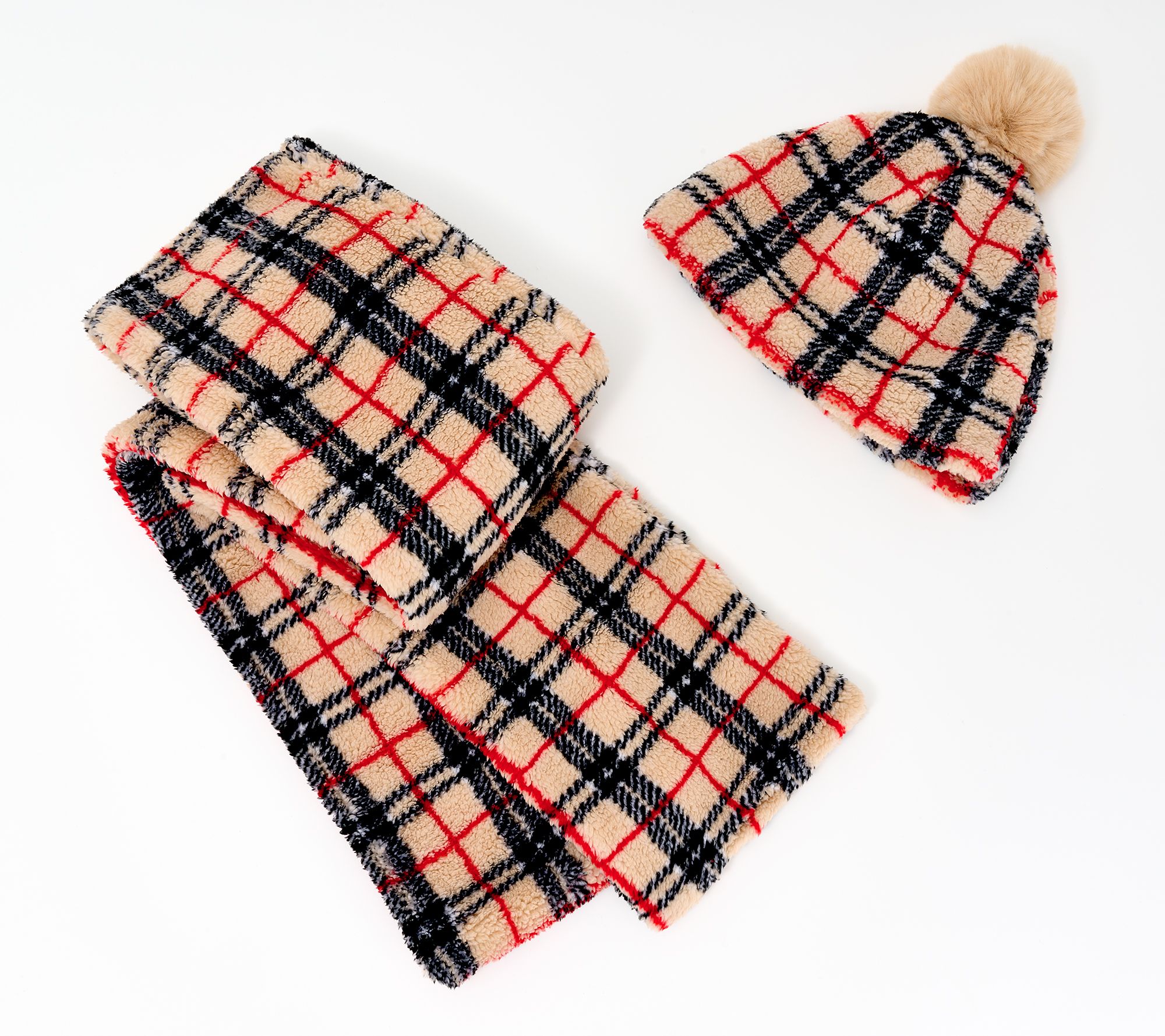 Sprigs Plaid Sherpa Beanie and Scarf Set