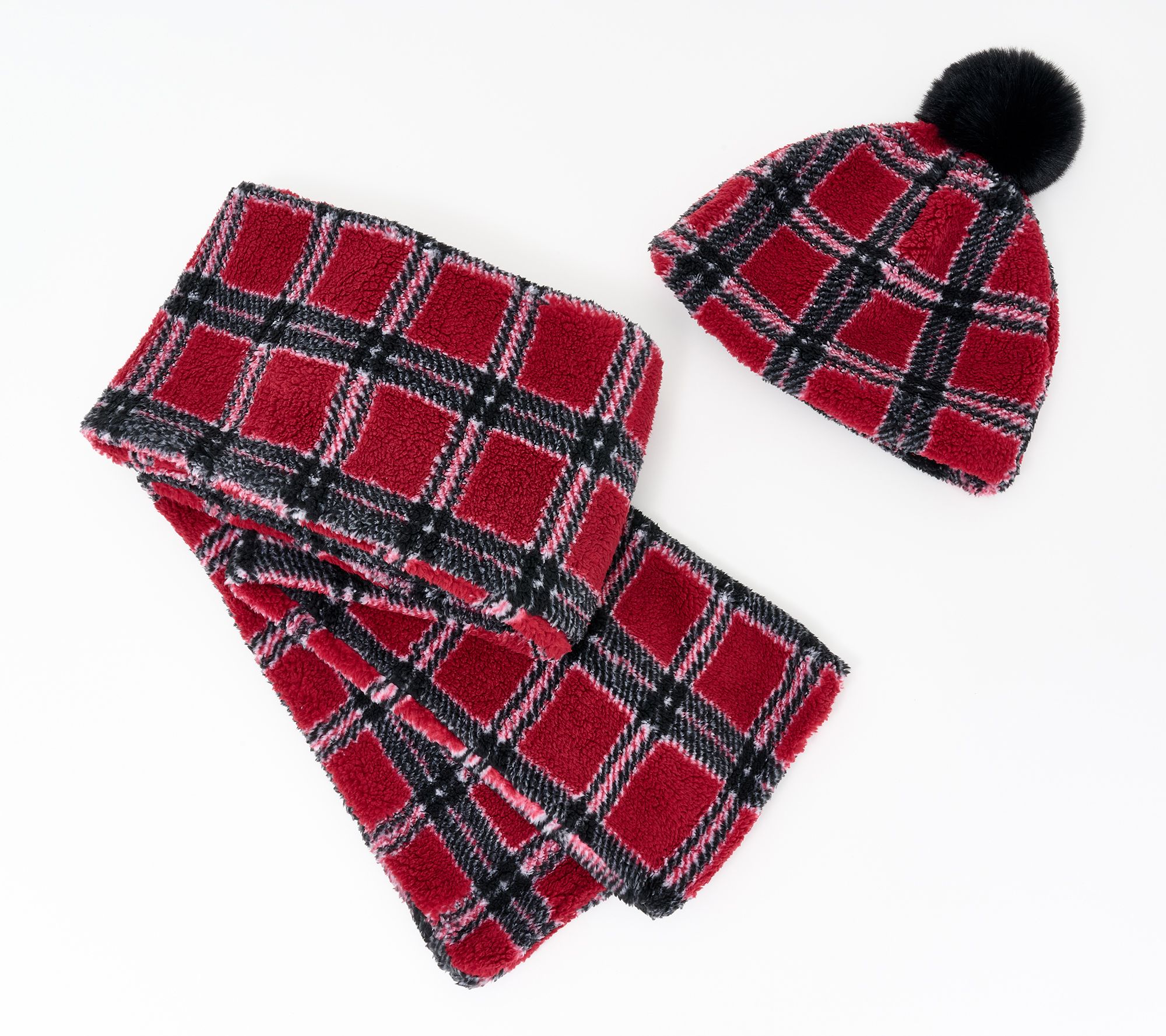 Sprigs Plaid Sherpa Beanie and Scarf Set