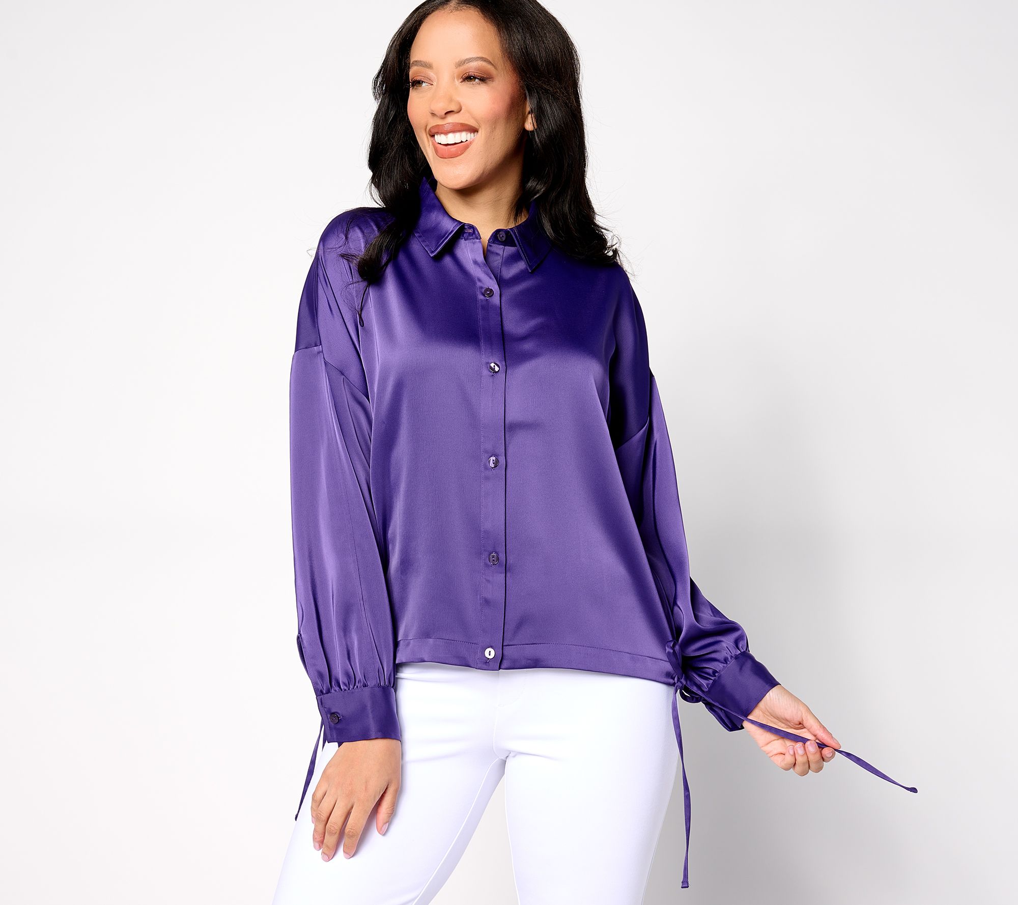 "As Is" Peace Love World Satin Button Front Shirt
