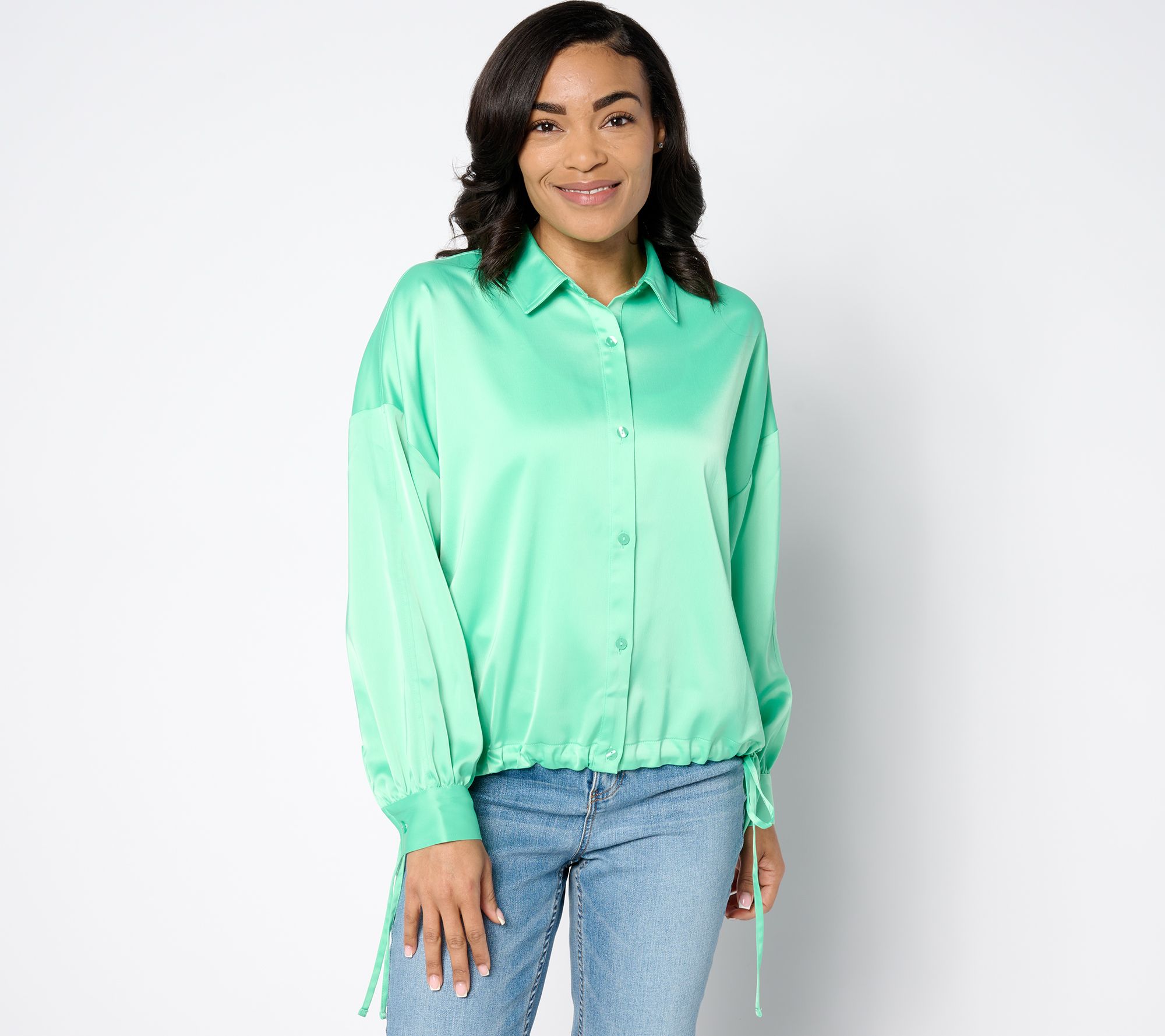 "As Is" Peace Love World Satin Button Front Shirt