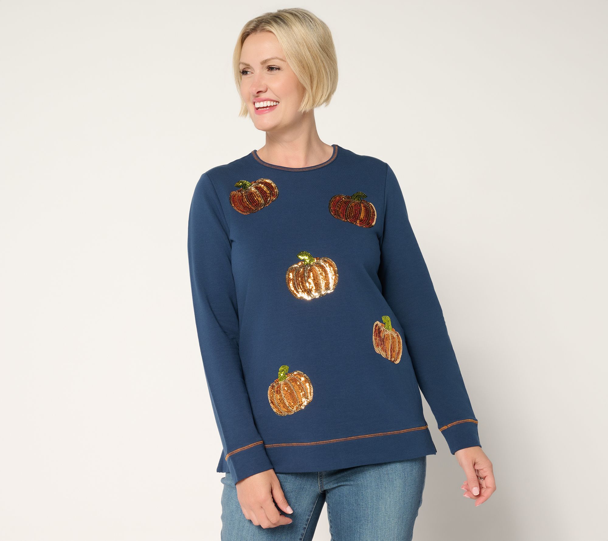 Quacker Factory Kisses of Autumn Sequin French Terry Top