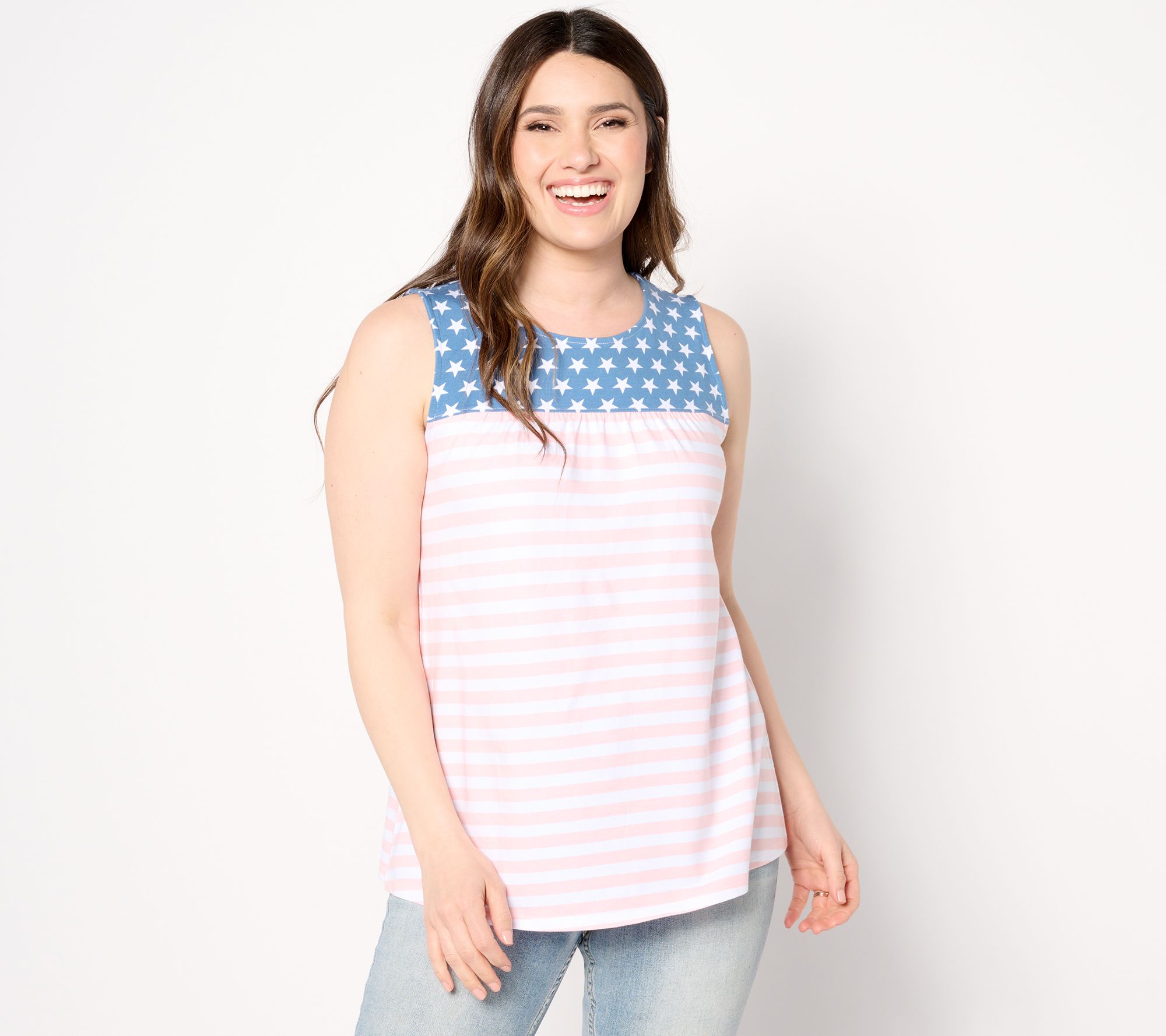 "As Is" Denim & Co. Americana Printed Stars & Stripes Swing Tank Top