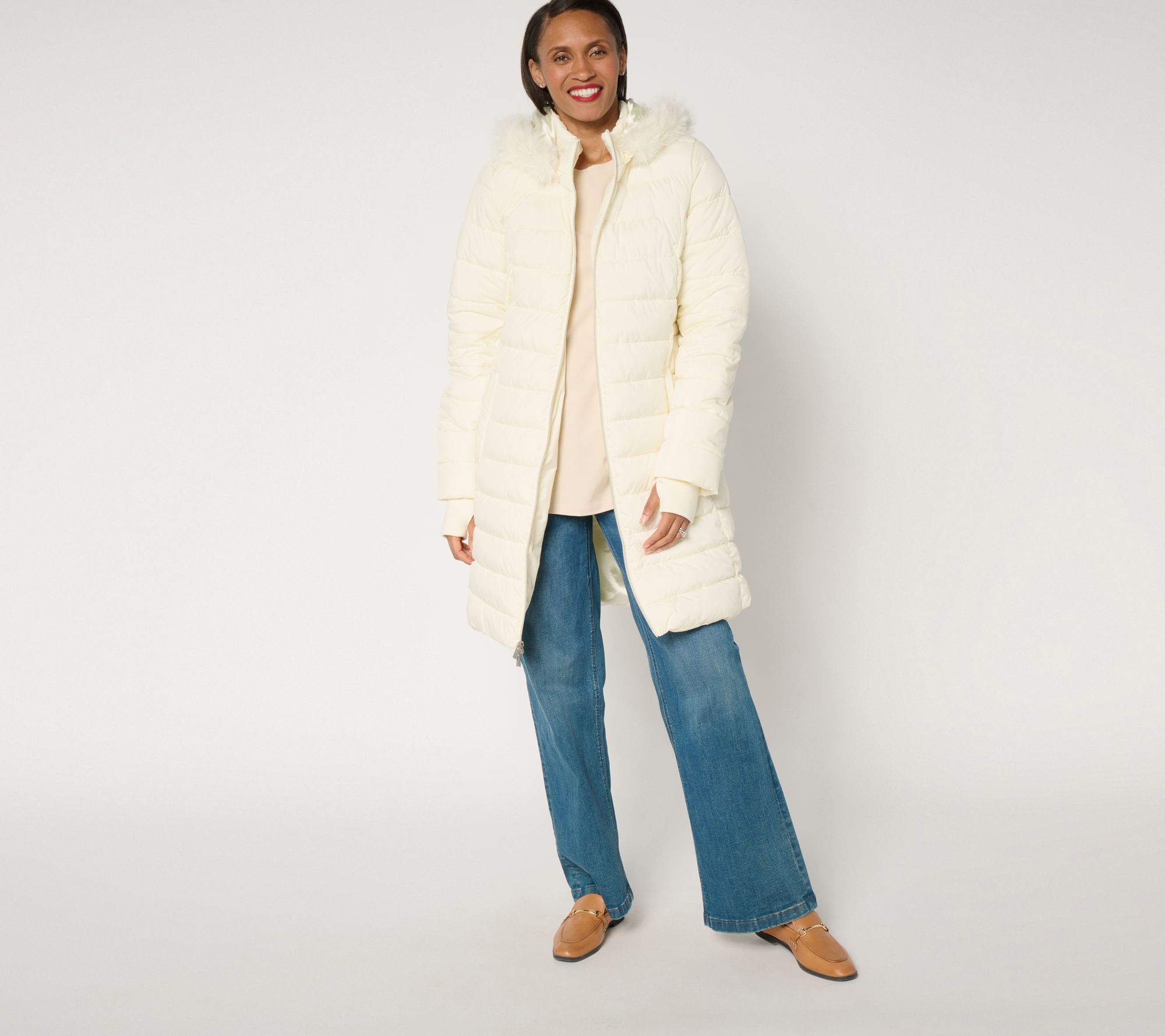 Susan Graver Petite Water Resistant Quilted Coat with Hood