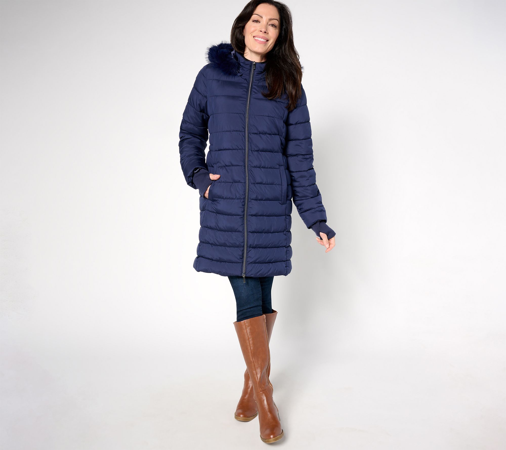 Susan Graver Petite Water Resistant Quilted Coat with Hood