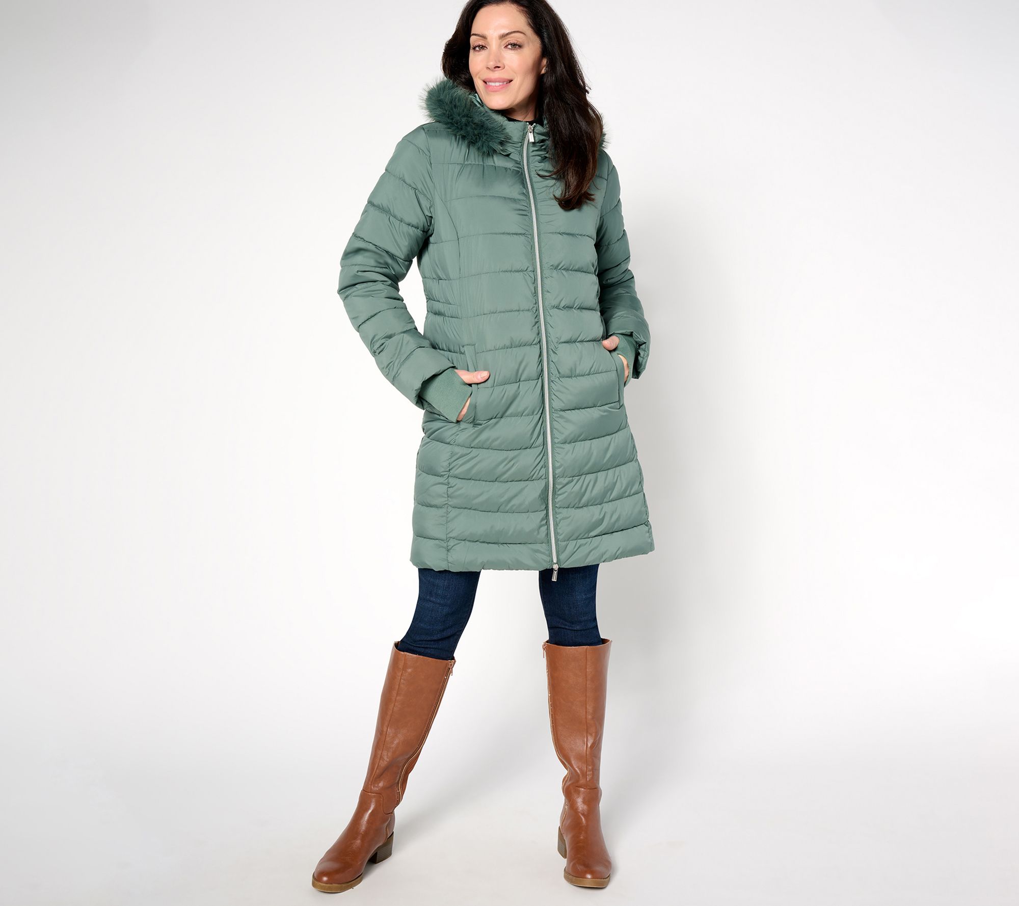 Susan Graver Petite Water Resistant Quilted Coat with Hood