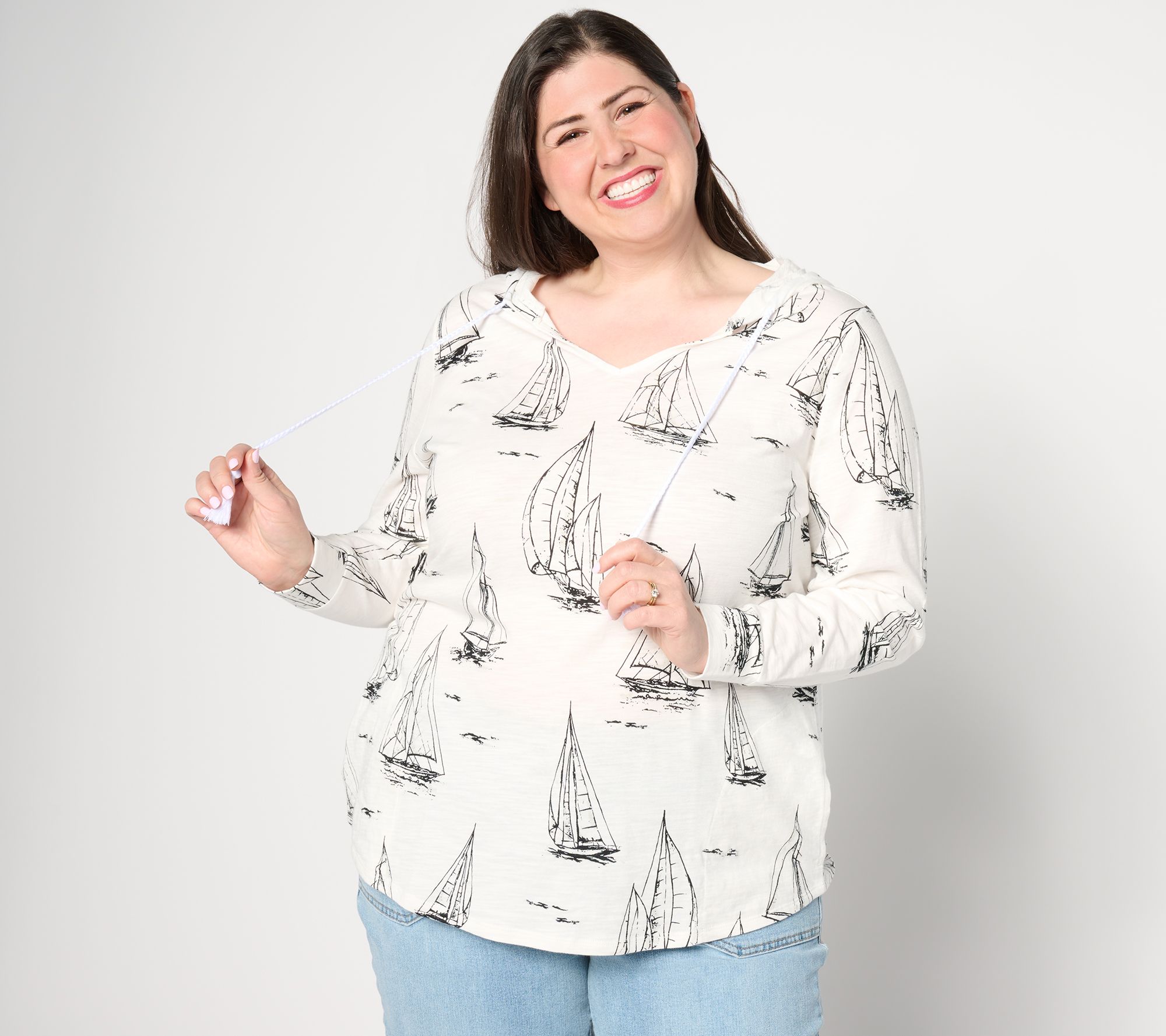 "As Is" Belle by Kim Gravel Slub Knit Come Sail Away Hoodie