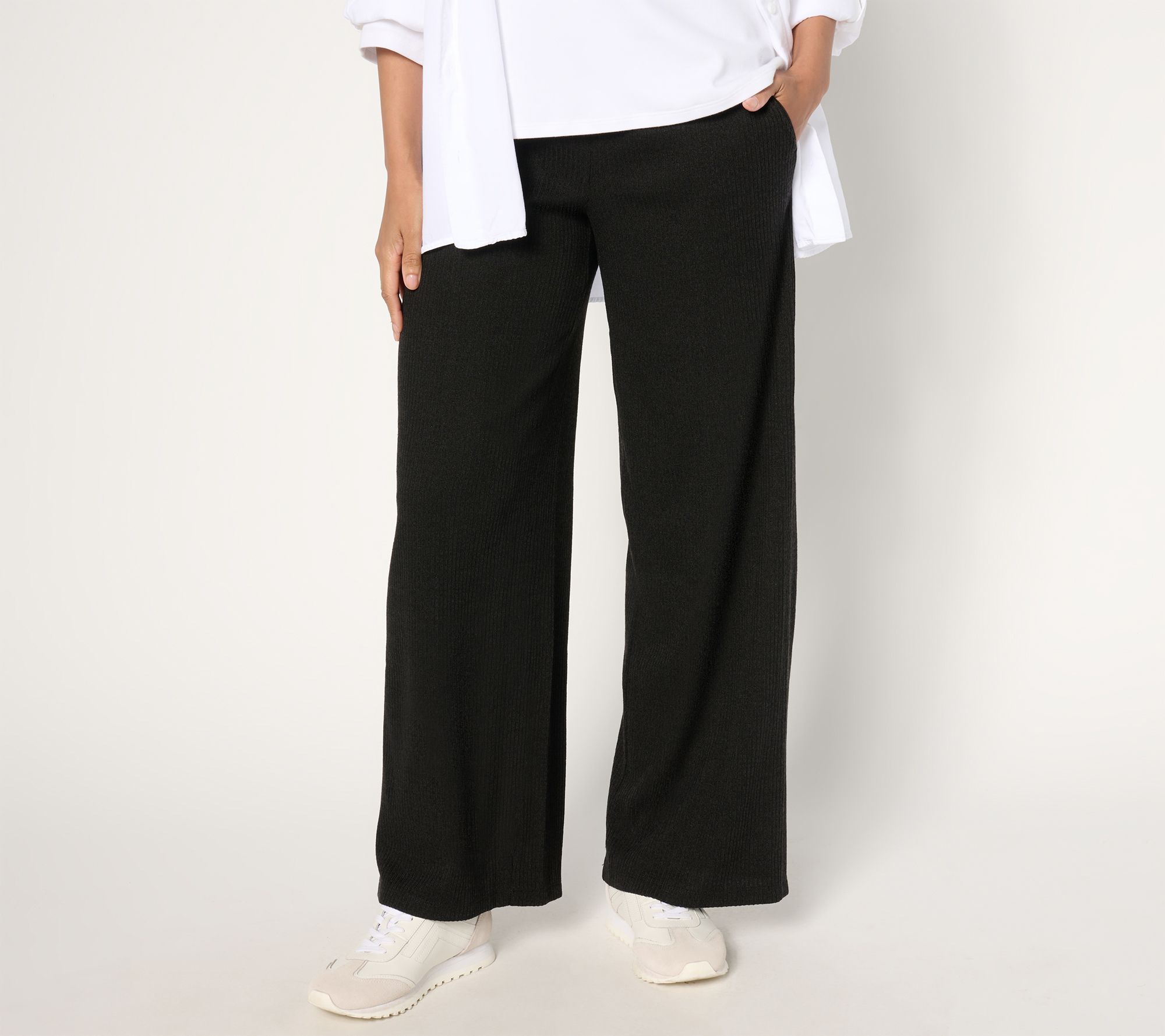 Susan Graver Regular Lifestyle Melange Rib Wide-Leg Pants