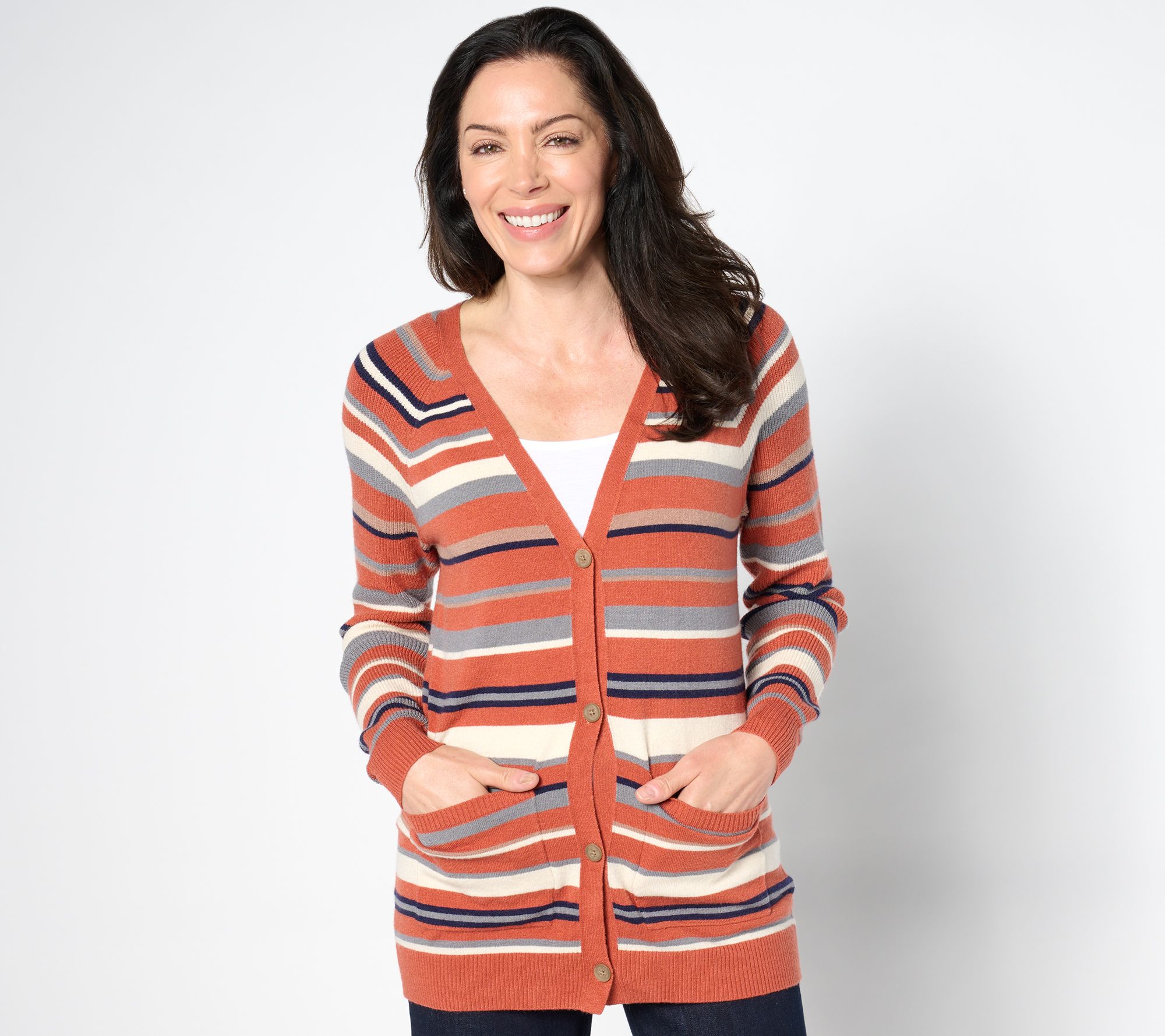 "As Is" BEAUTIFUL by Lawrence Zarian Stripe Rib Knit Button Cardigan