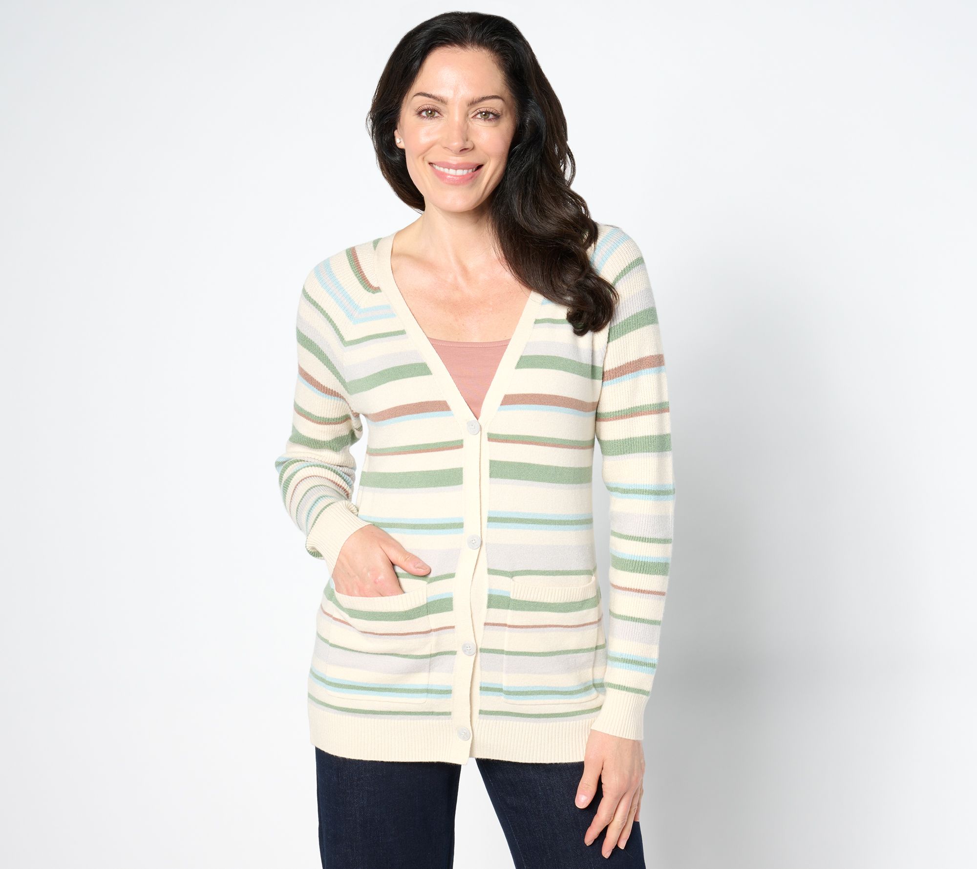"As Is" BEAUTIFUL by Lawrence Zarian Stripe Rib Knit Button Cardigan