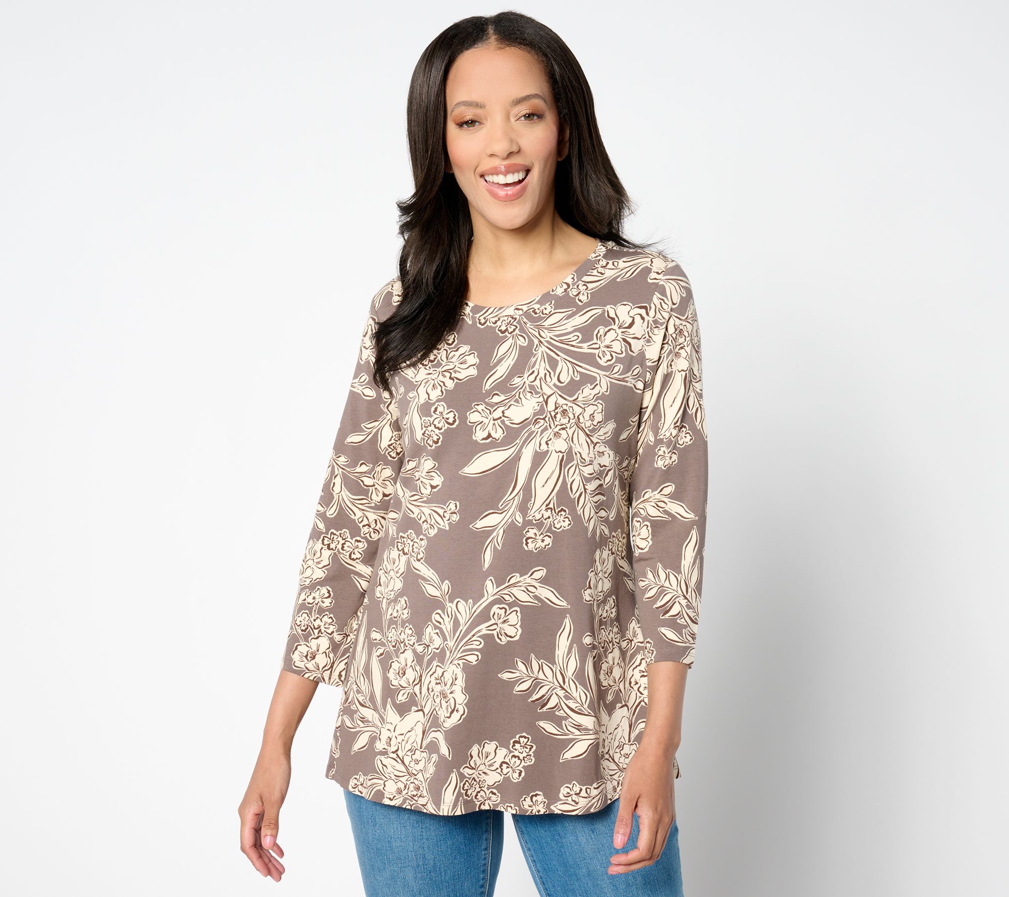 "As Is" AnyBody Cozy Knit Printed 3/4 Sleeve Knit Top