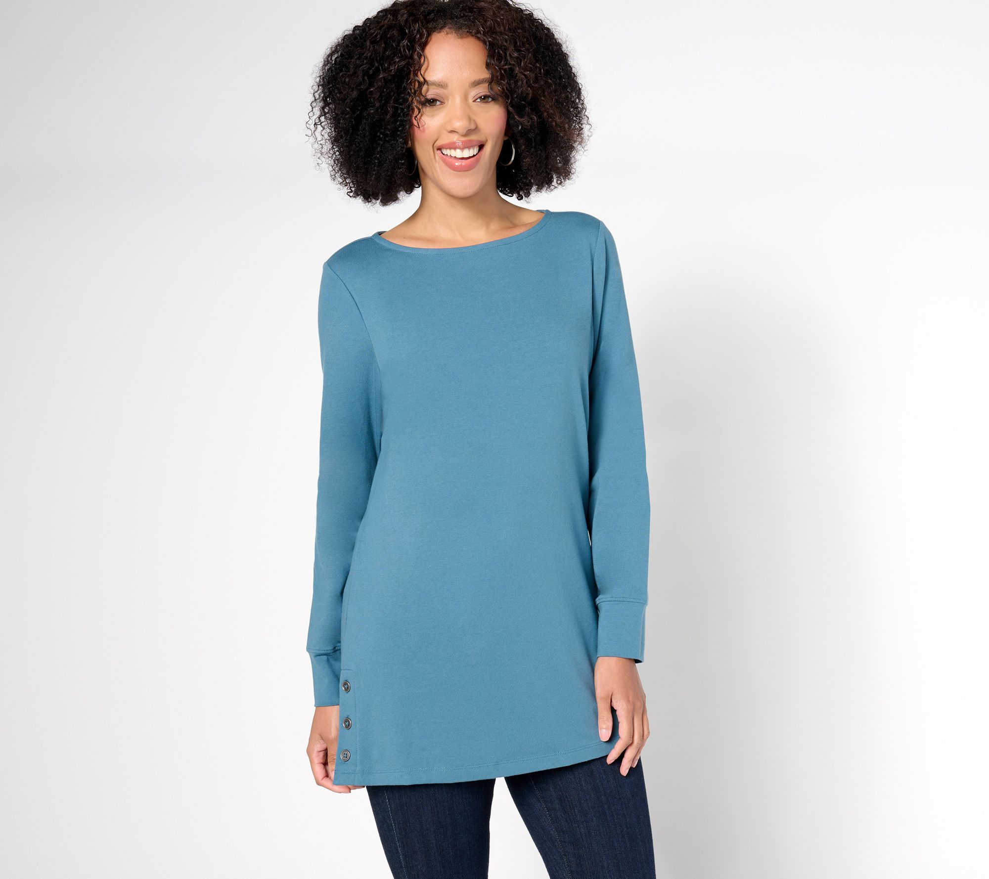 トップス Marble Print Jersey Crew Neck Top blue Denim & Co. Perfect Jersey Boat Neck Tunic - QVC.com