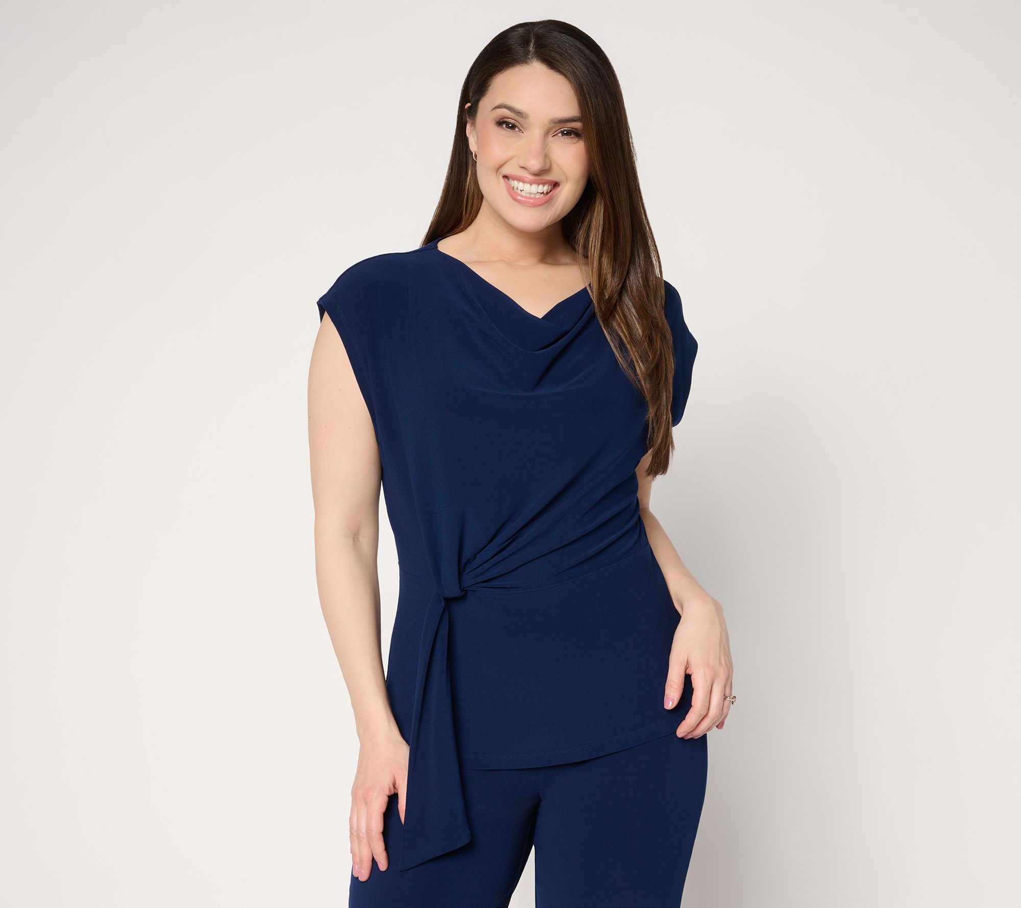 Dennis Basso Draped Front Caviar Crepe Top