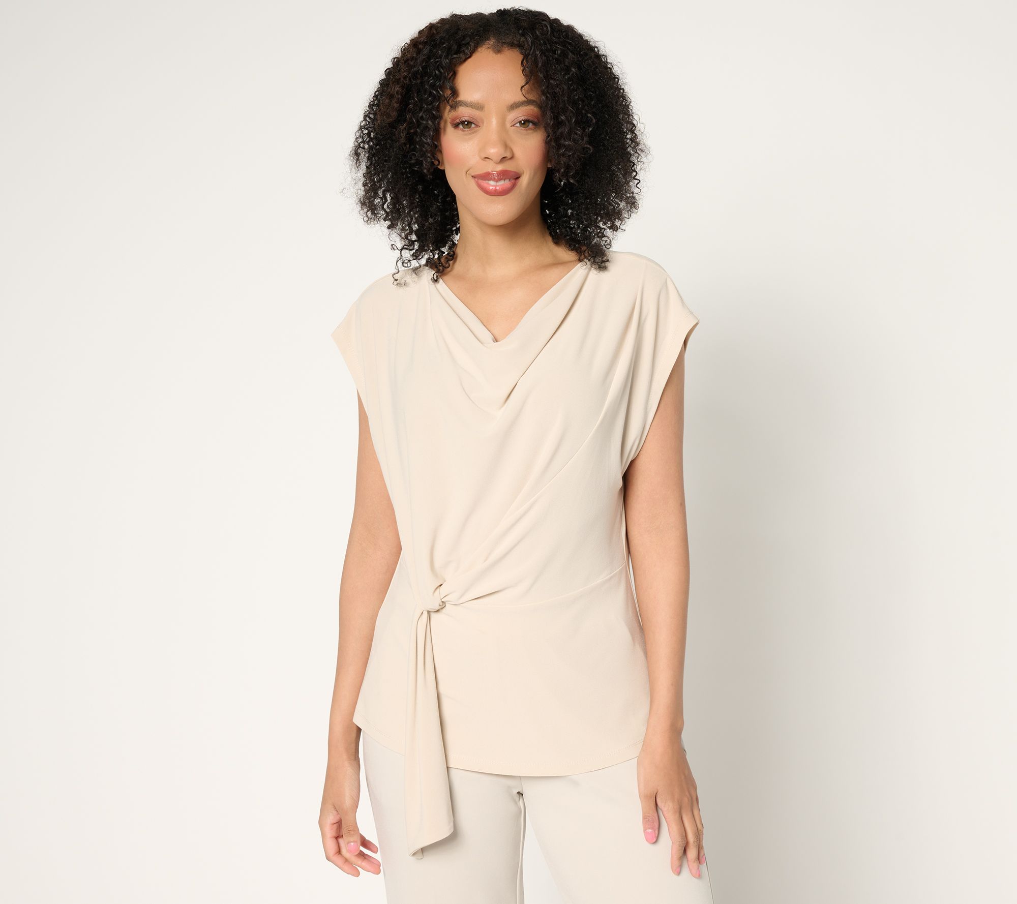Dennis Basso Draped Front Caviar Crepe Top