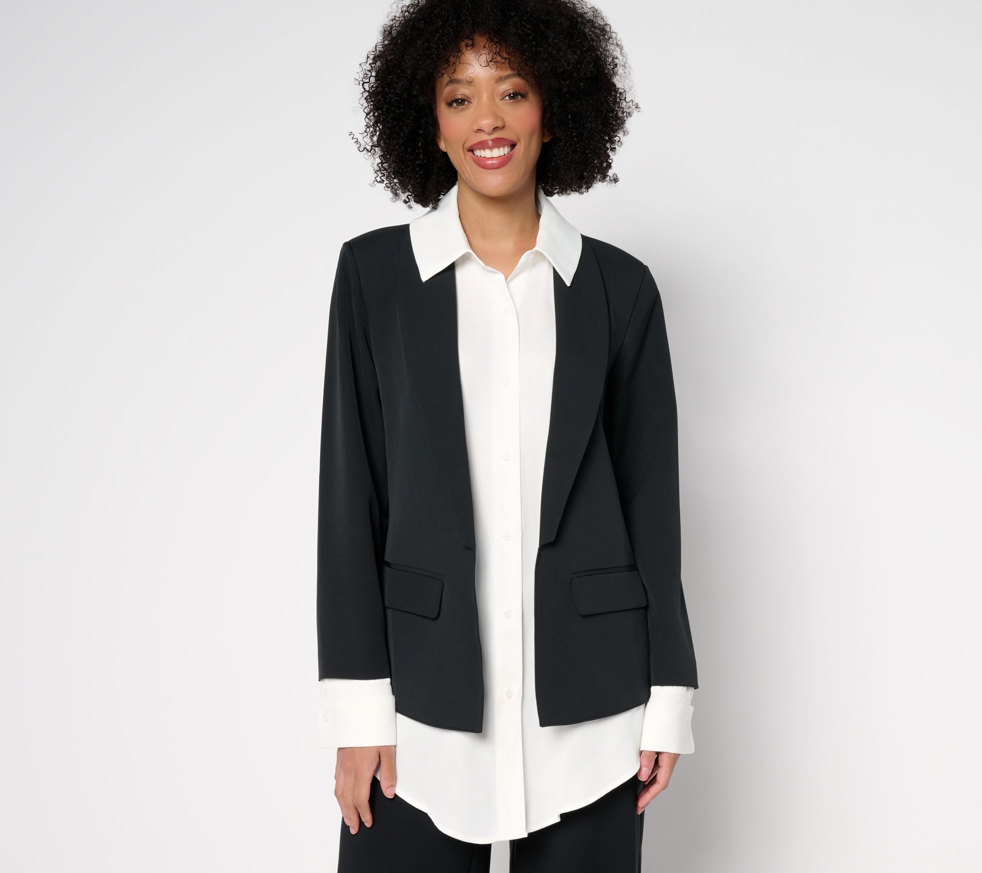 by Stacy London Crepe Blazer with Attached Shirt