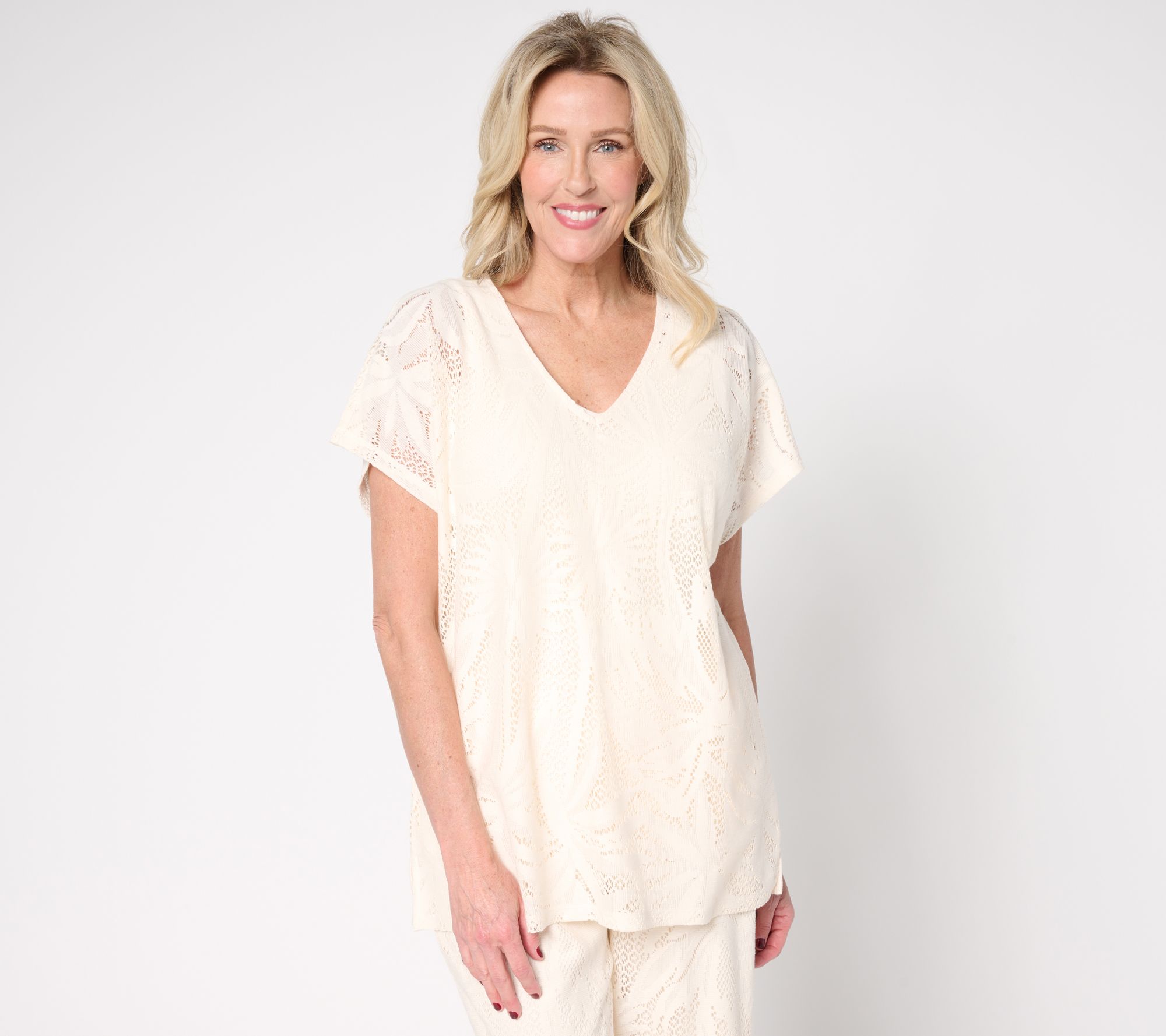 Susan Graver Soleil Petite Lace Knit Tunic