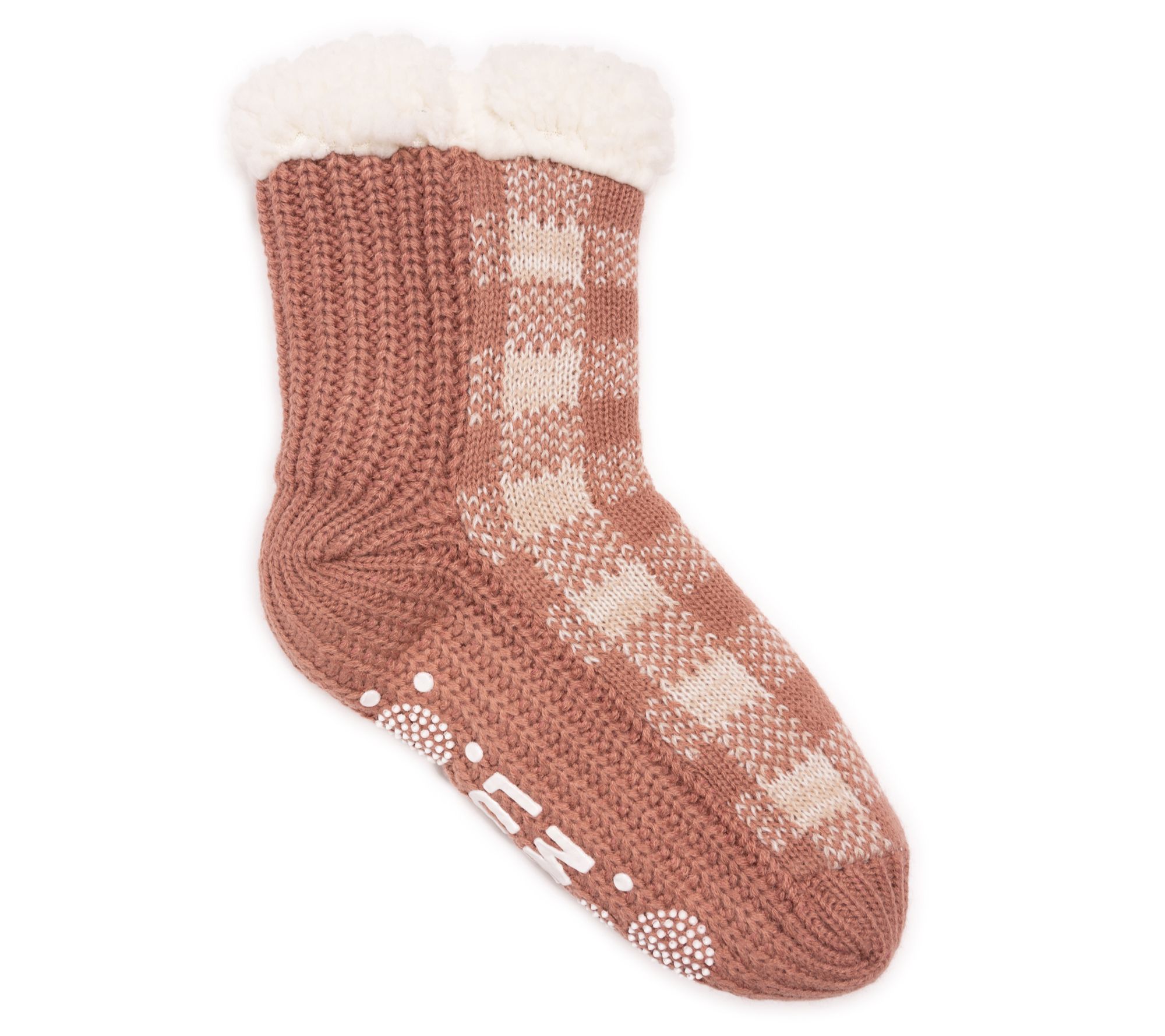 MUK LUKS Women's Pieced Cozy Cabin Socks with Non-Skid Soles