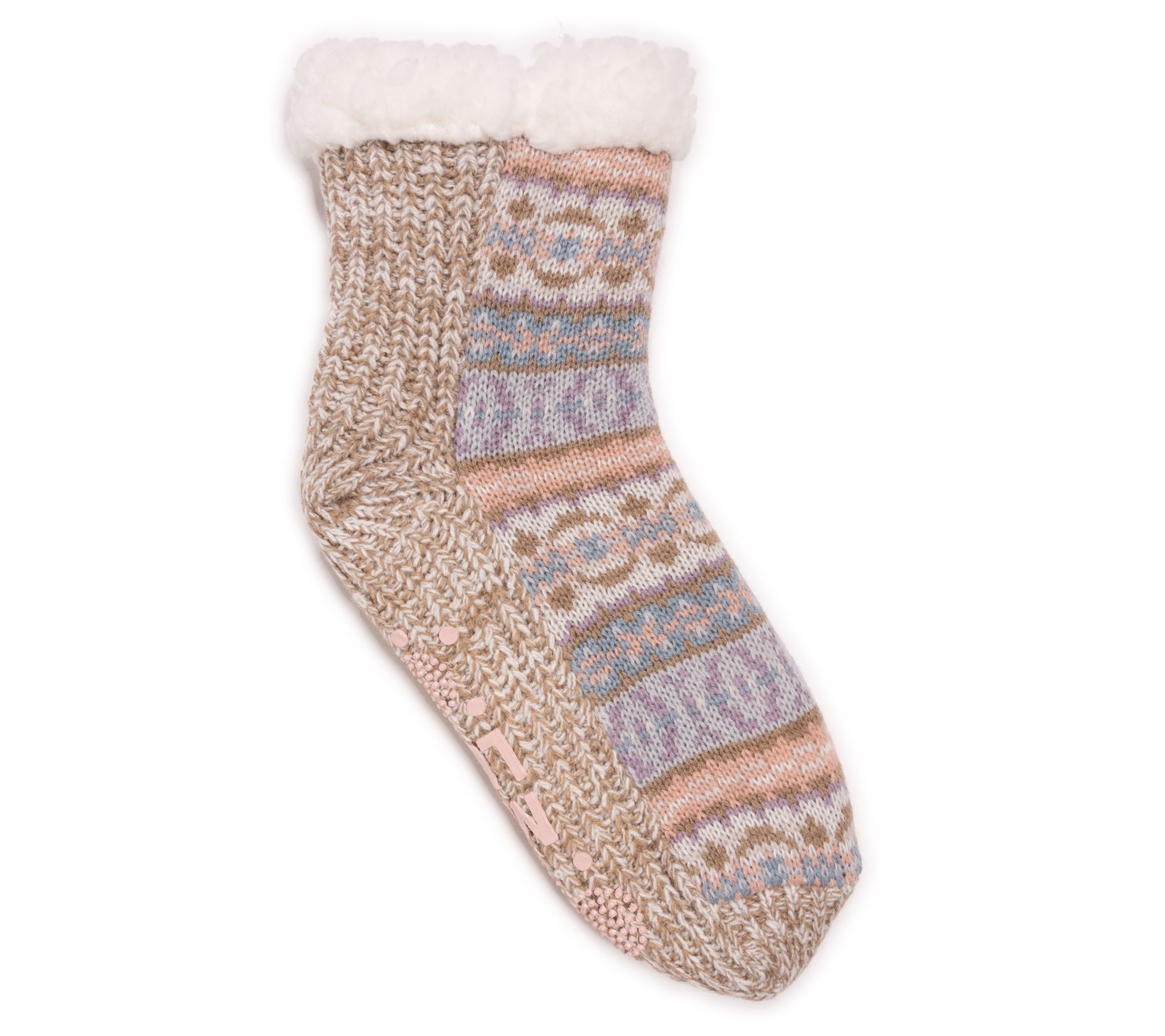 MUK LUKS Women's Pieced Cozy Cabin Socks with Non-Skid Soles