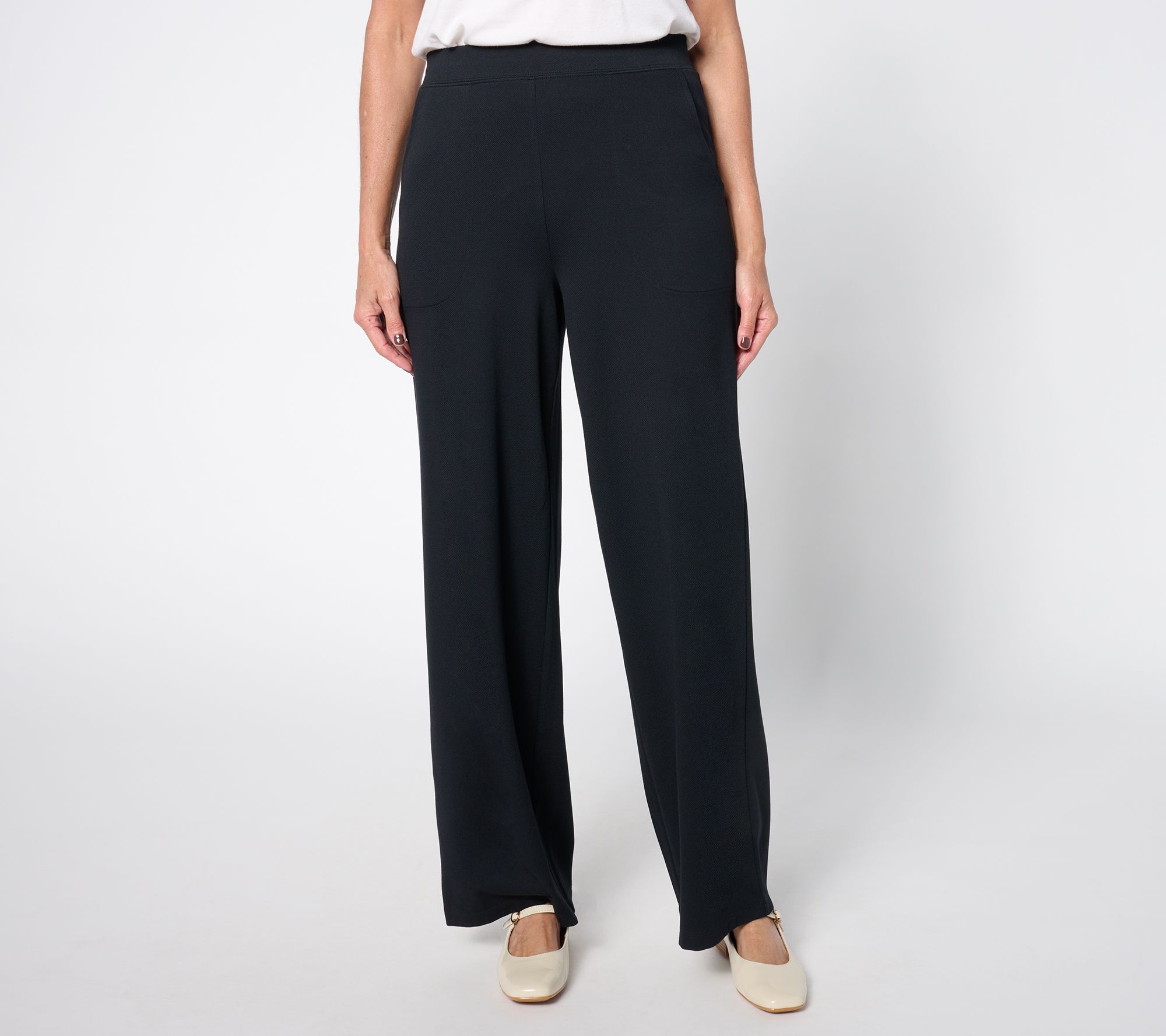 "As Is" Denim & Co. Petite Knit Twill Full Length Wide Leg Pant