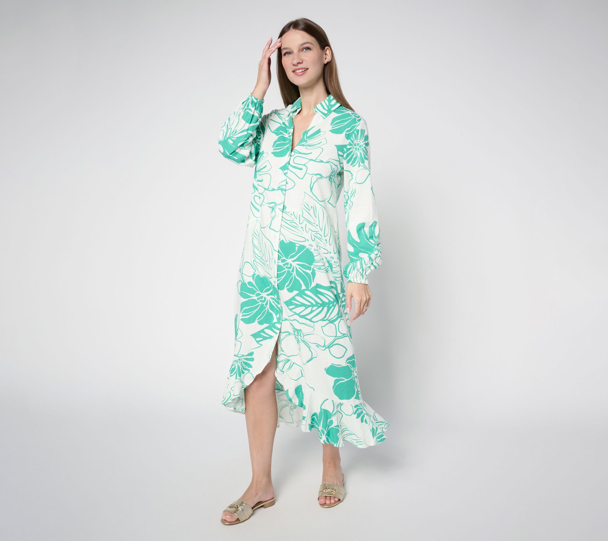 Peace Love World Boheme Petite Linen Blend Button Front Dress