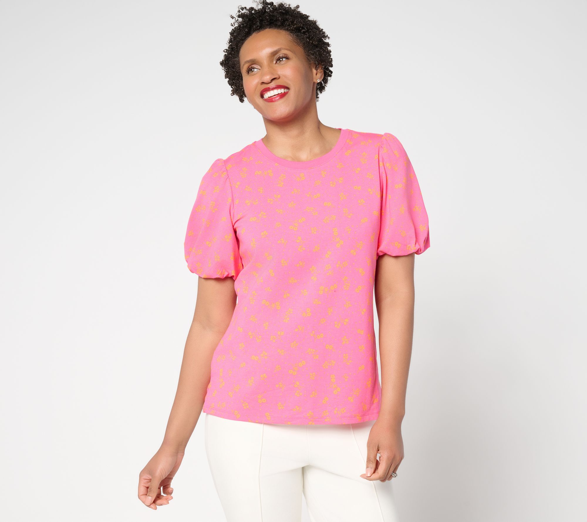 Isaac Mizrahi Live! Printed A-La-Modal Puff Sleeve Top