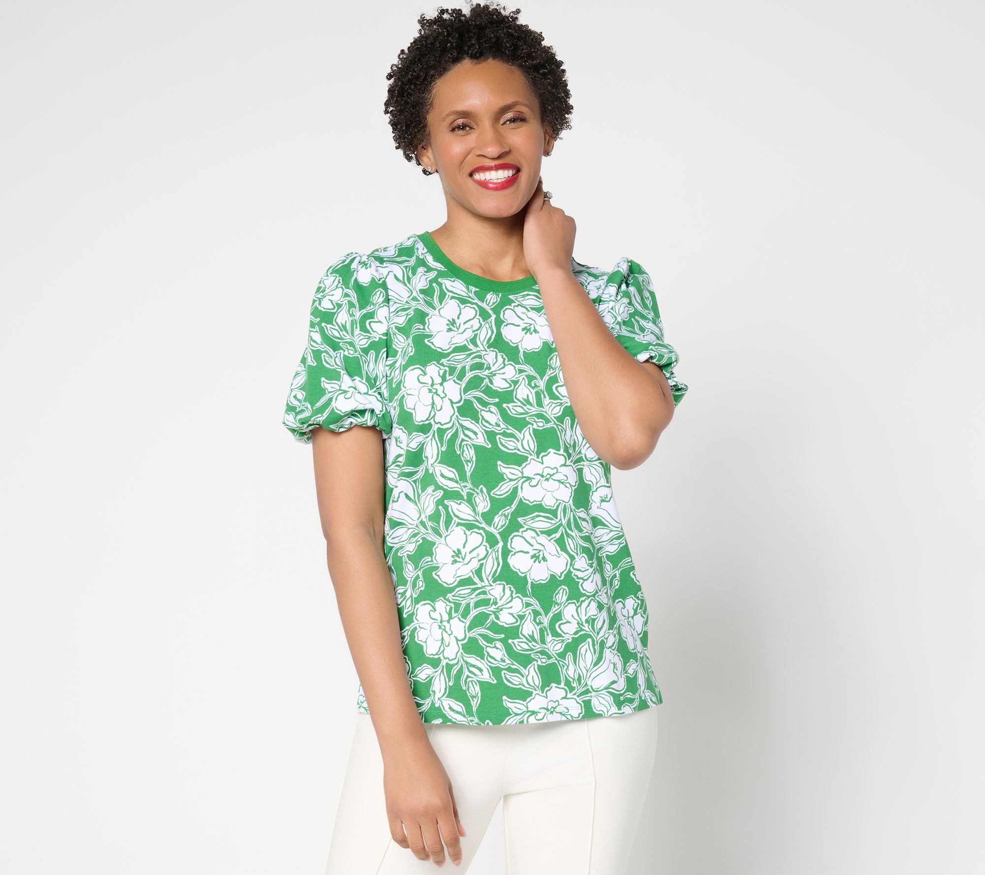 Isaac Mizrahi Live! Printed A-La-Modal Puff Sleeve Top