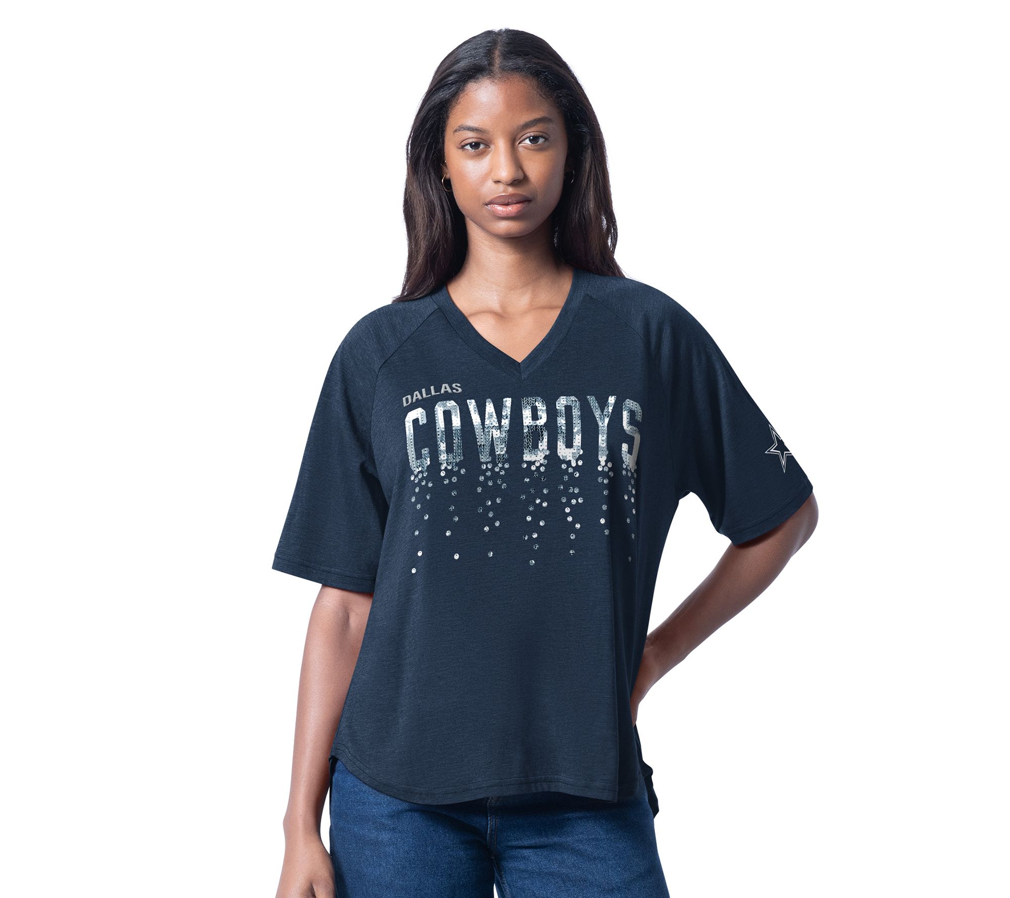 NFL Officially Licensed Dallas Women's Oversized Fit V-Neck T-Shirt