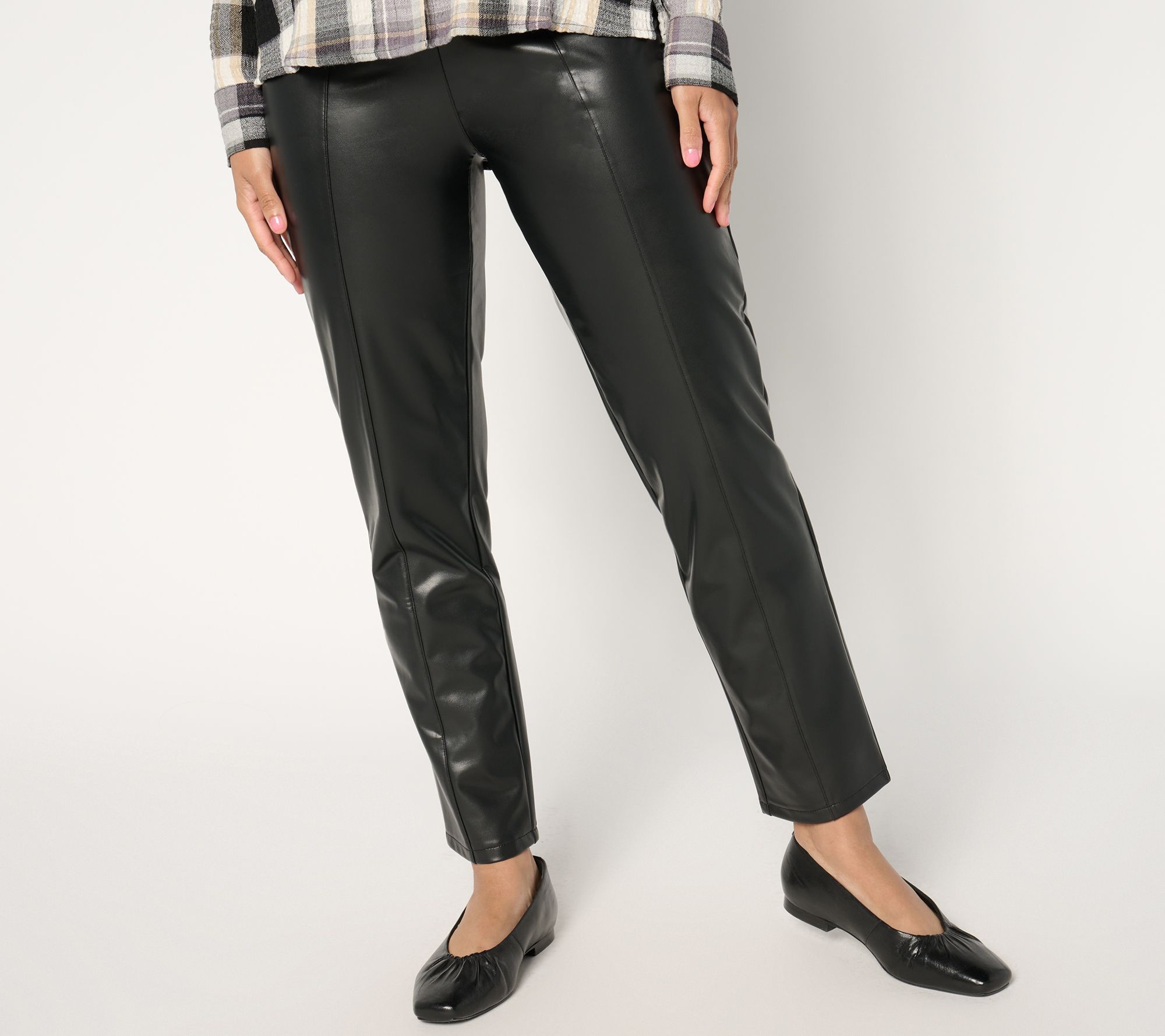 "As Is" Denim & Co. Signature Regular Faux Leather Pull On Pant