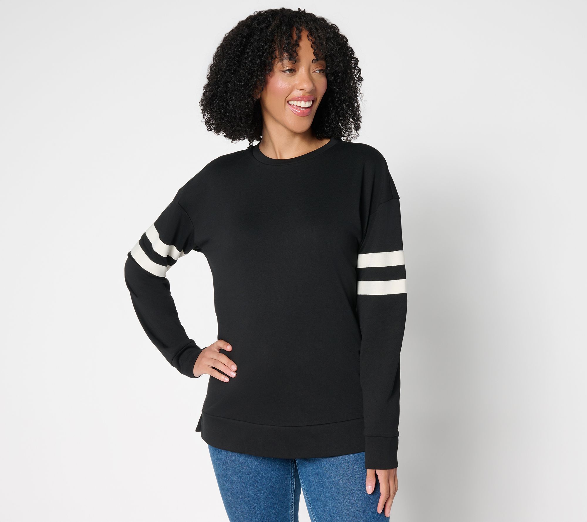 Belle by Kim Gravel Game Day Striped Jersey Sweatshirt